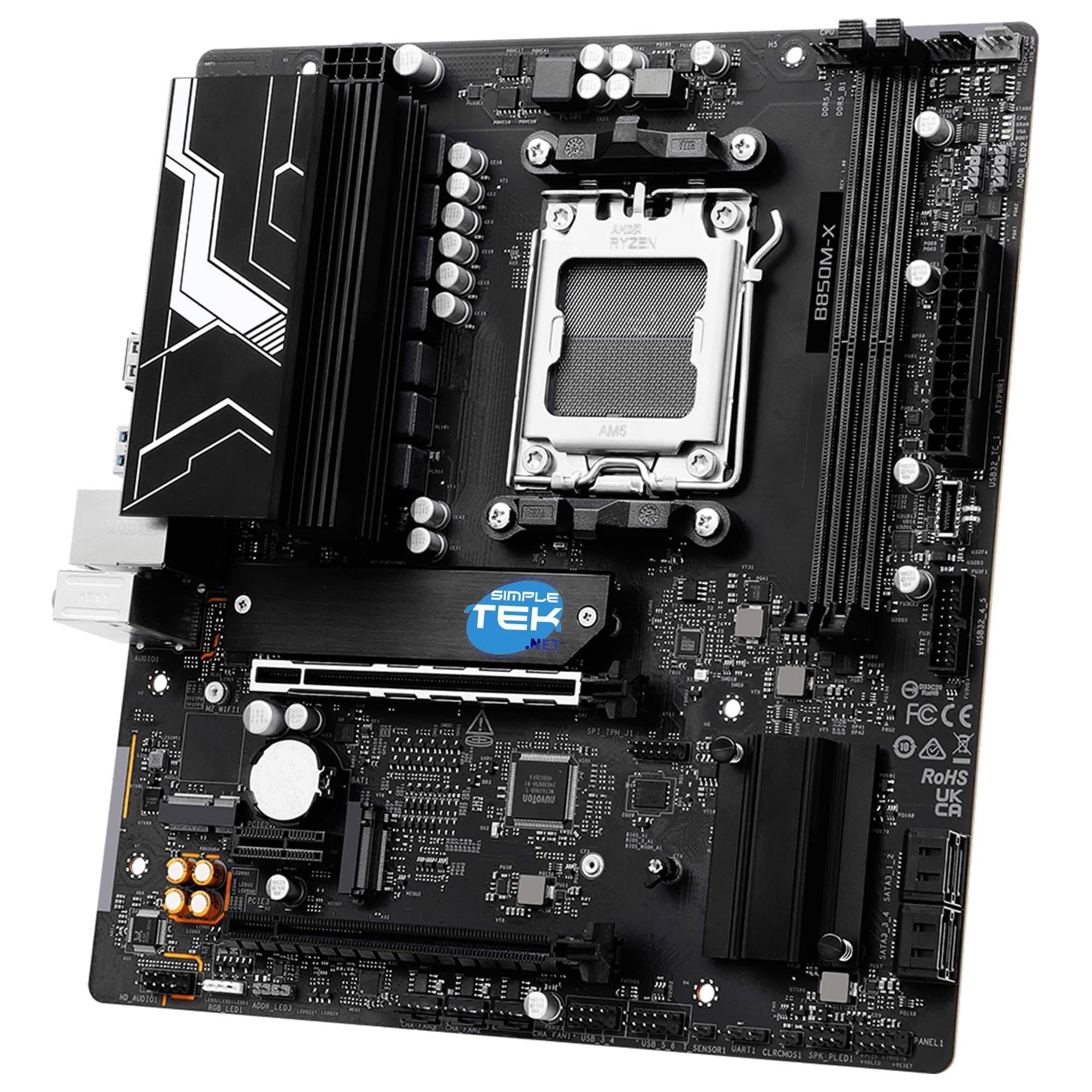 SIMPLETEK - Motherboard Micro ATX Socket AM5 Chipsatz B850 Unterstützung DDR5, 1x HDMI, 1x DIsplayPort, 1x USB-C, 2x M.2, LAN 2.5G und PCIe 5.0 Bild 5