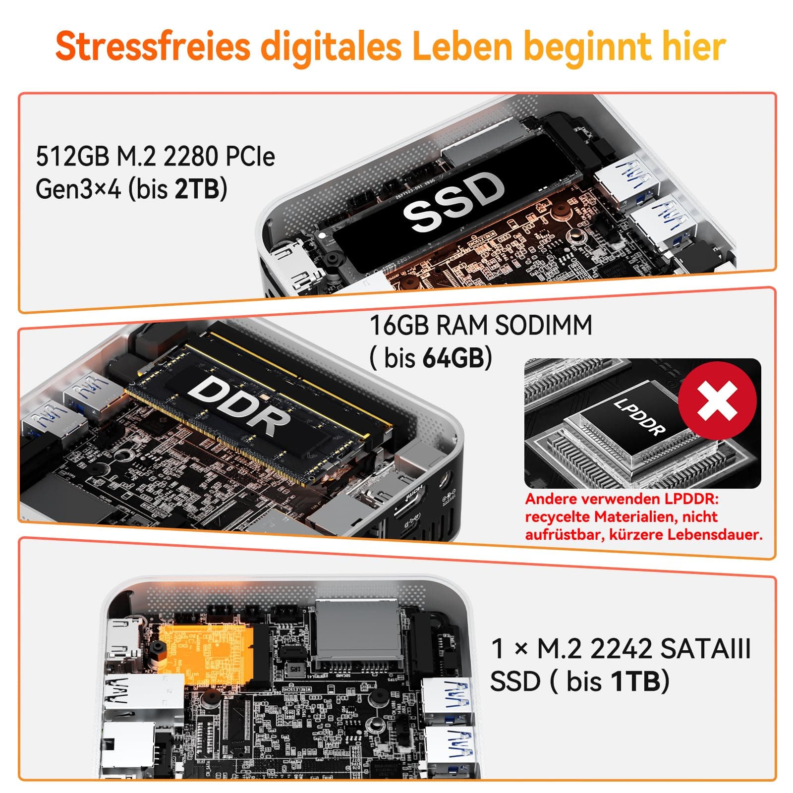 GEEKOM Mini PC A5 Pro mit AMD Ryzen 5 7430U, 16GB Aufrüstbarer DDR4 RAM(Kein festgelegter LPDDR) + 512GB SSD | Kompakter Mini Desktop PC W-11 Pro | 6 x USB | Quad Display, für Business R5 7430U(16+1) Bild 5