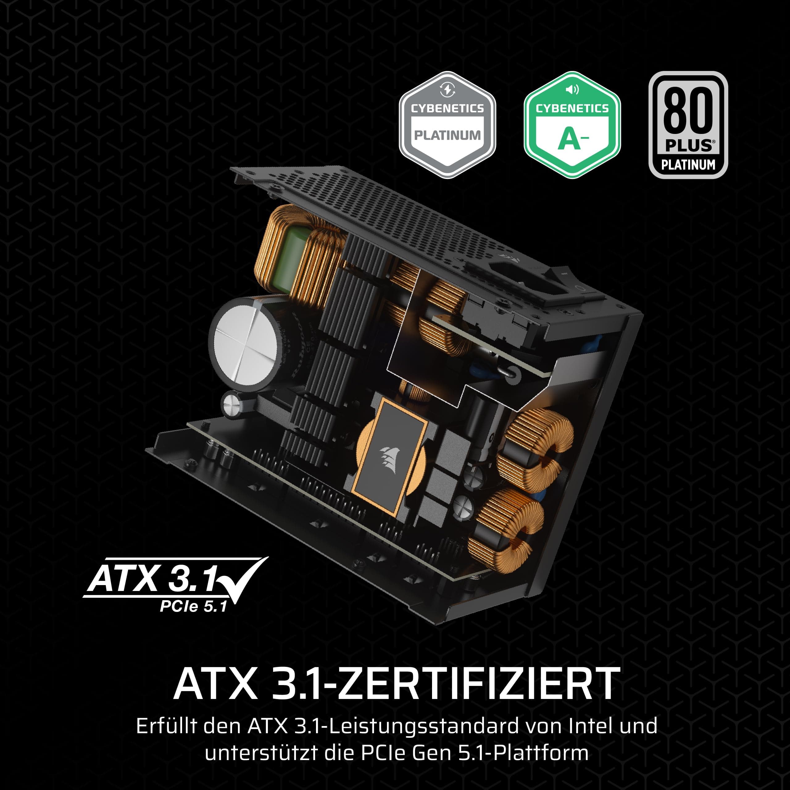 CORSAIR SF850 (2024) Vollständig Modulares Geräuscharmes 80 PLUS Platinum ATX-Netzteil – ATX 3.1-Kompatibel – PCIe 5.1-Fähig – SFX-to-ATX-Halterung im Lieferumfang Enthalten – Schwarz 850 Watt Bild 5