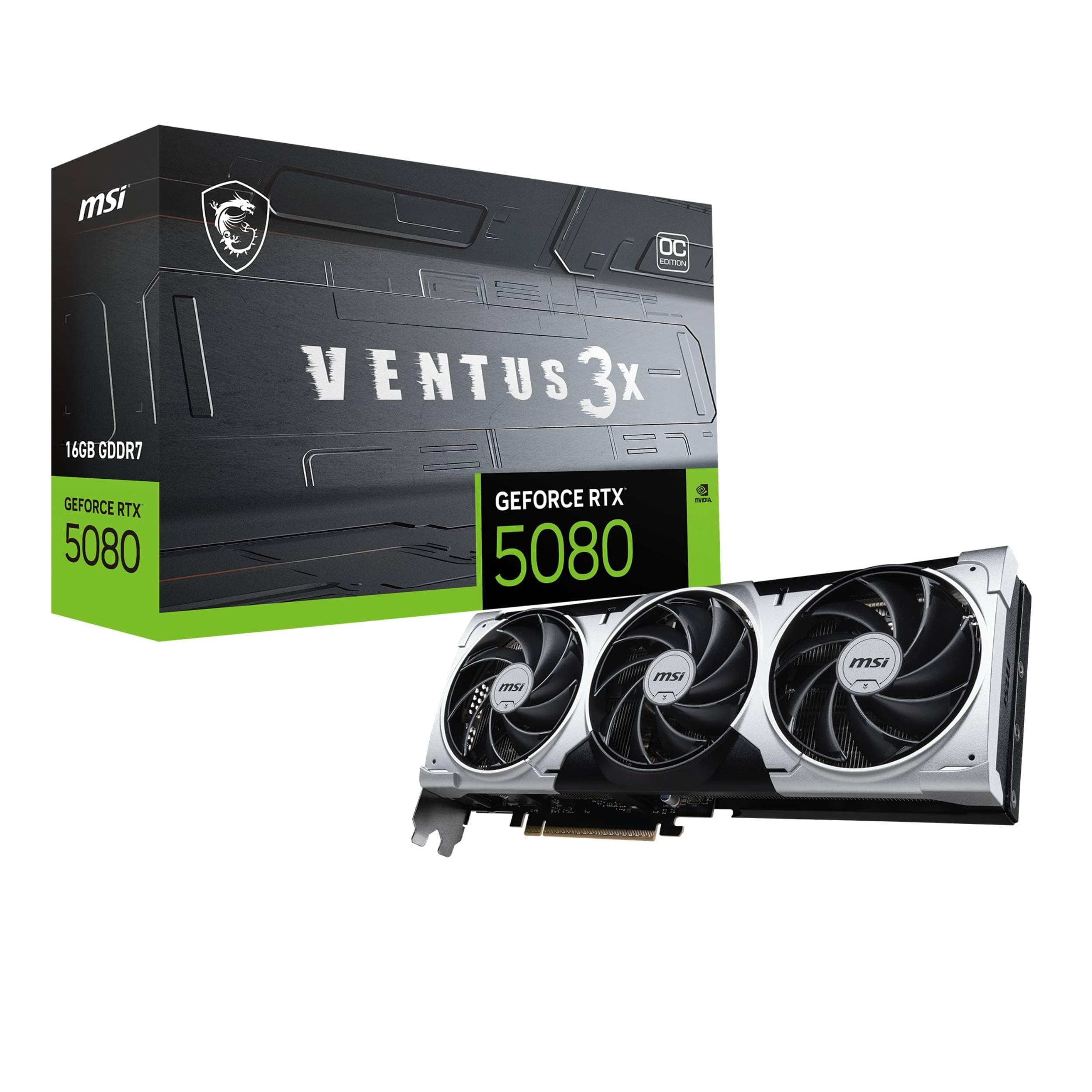 MSI GeForce RTX 5080 16G Ventus 3X OC Plus — 16GB GDDR7 (30Gbps/256-bit), PCIe 5, Boost: 2640 MHz, HDMI 2.1b, DisplayPort 2.1b Bild 2
