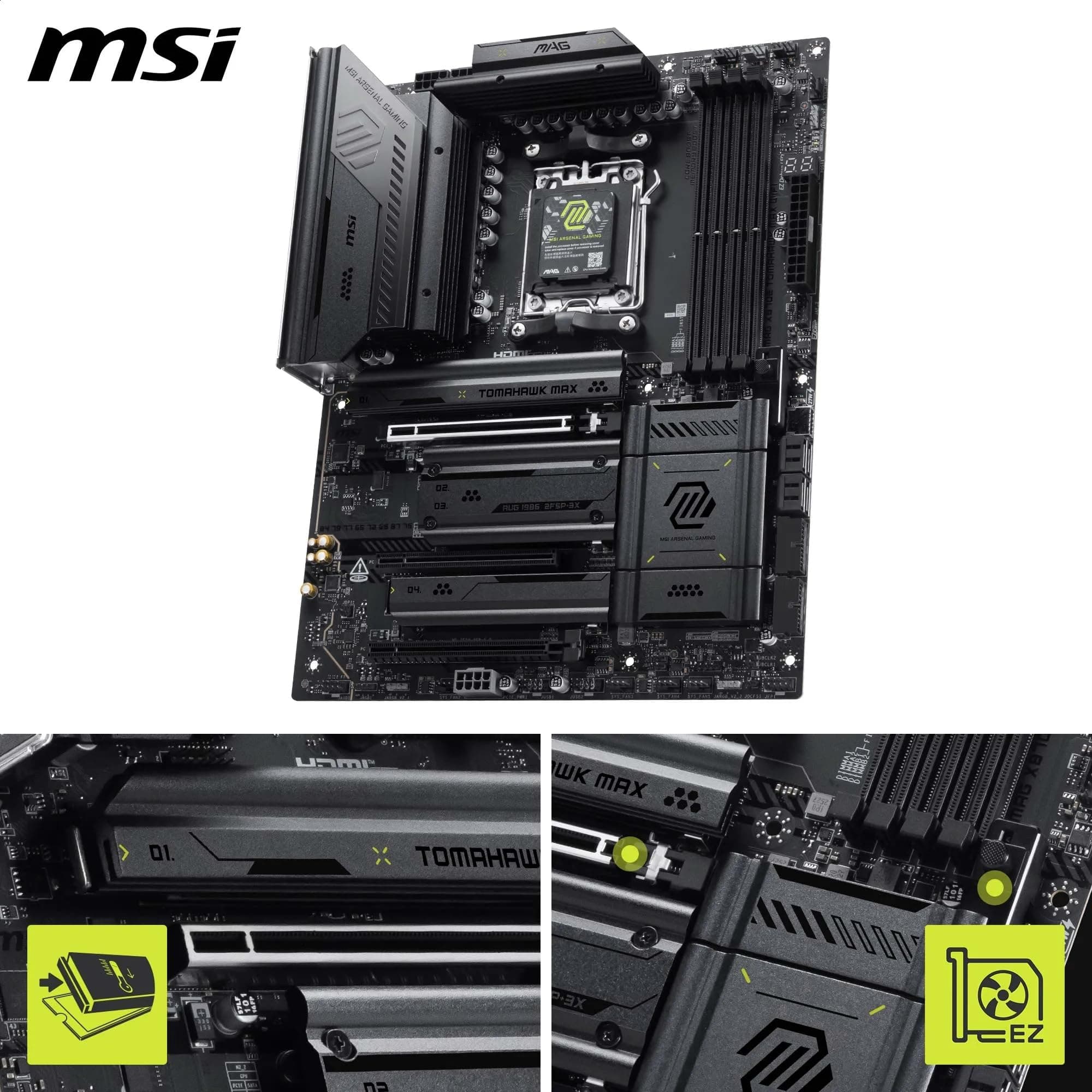 MSI MAG X870E Tomahawk MAX WiFi Mainboard, ATX - Unterstützt AMD Ryzen 9000/8000 / 7000 Prozessoren, AM5 - DDR5 Memory Boost (bis zu 8400+ MT/s OC), PCIe 5.0 x16, 2X M.2 Gen5, Wi-Fi 7, 5G LAN Bild 5