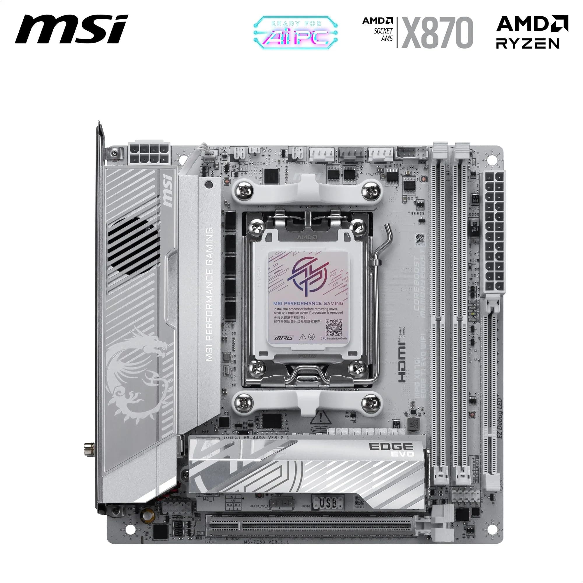 MSI MPG X870I Edge TI EVO WiFi Mainboard, ATX - Unterstützt AMD Ryzen 9000/8000 / 7000 Prozessoren, AM5-110A SPS VRM, DDR5 Memory Boost 8200+MT/s (OC), PCIe 5.0 x16, M.2 Gen5, Wi-Fi 7, 5G LAN Bild 3