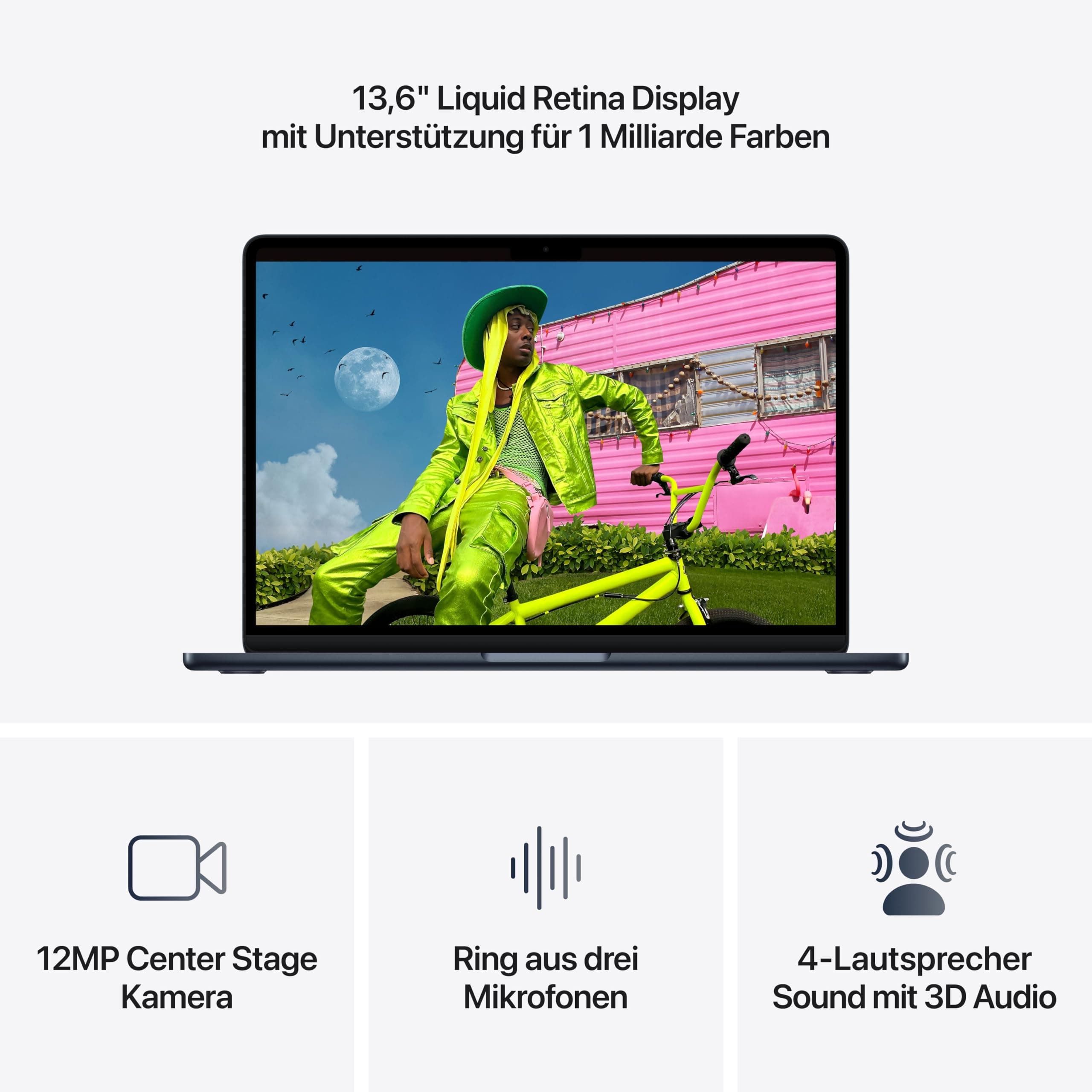 Apple 13" MacBook Air Laptop, M5 Chip mit 10‑Core CPU und 8‑Core GPU: Entwickelt für KI, 13,6" Liquid Retina Display, 16 GB gemeinsamer Arbeitsspeicher, 512 GB SSD, Touch ID, WLAN 7; Mitternacht 16GB RAM 512 GB Mitternacht MacBook Air ohne Netzteil Bild 3