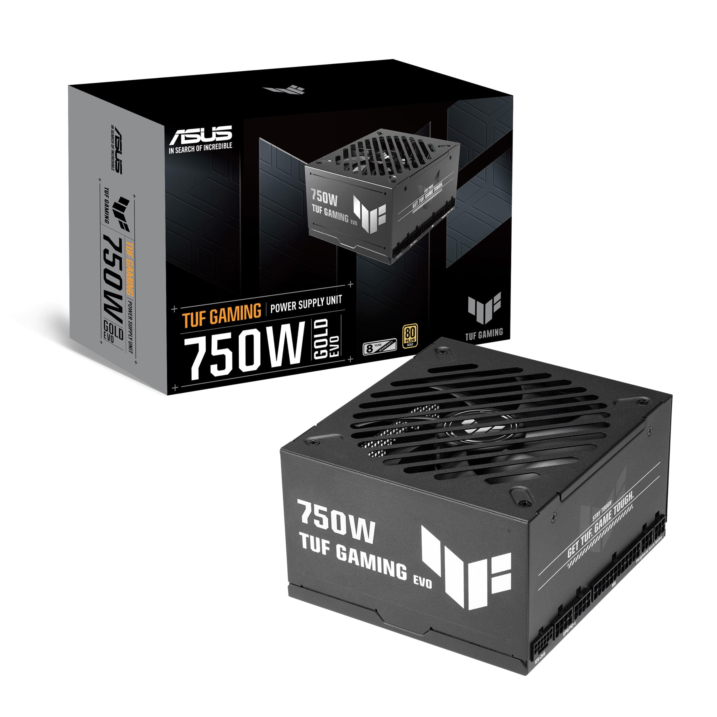 ASUS TUF Gaming 750W Gold EVO Gaming Netzteil (750 Watt, Lüfter mit Doppelkugellager, ATX 3.1 & PCIe 5.1 kompatibel, 80 Plus & Cybernetics Gold-Zertifizierung, geätzte Kabel, Schwarz) Bild 2
