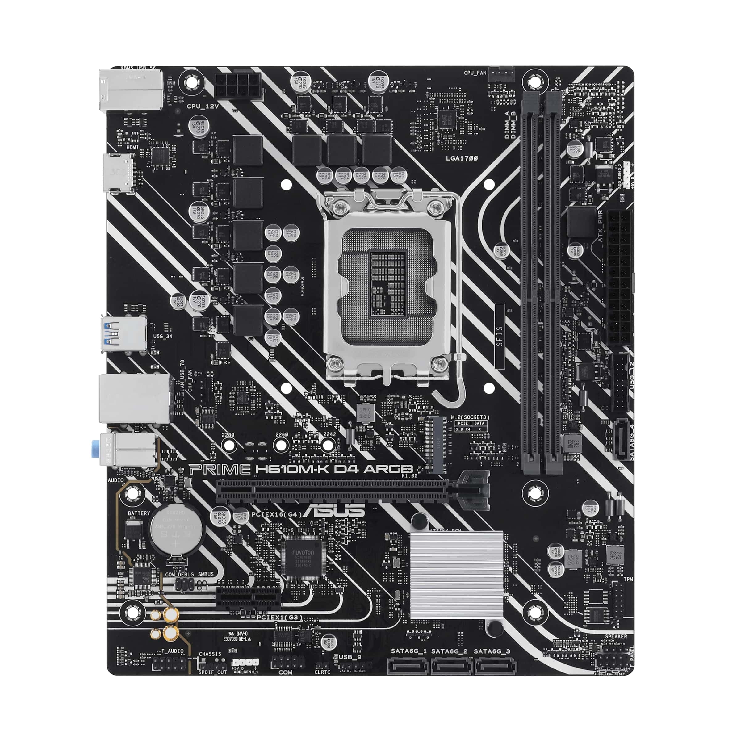 ASUS Prime H610M-K D4 ARGB Gaming Mainboard Sockel Intel LGA 1700 (Micro-ATX, DDR4, PCIe 4.0, M.2, HDMI, SATA 6 Gbit/s, AI Noise Cancelation, Aura Sync) Bild 3