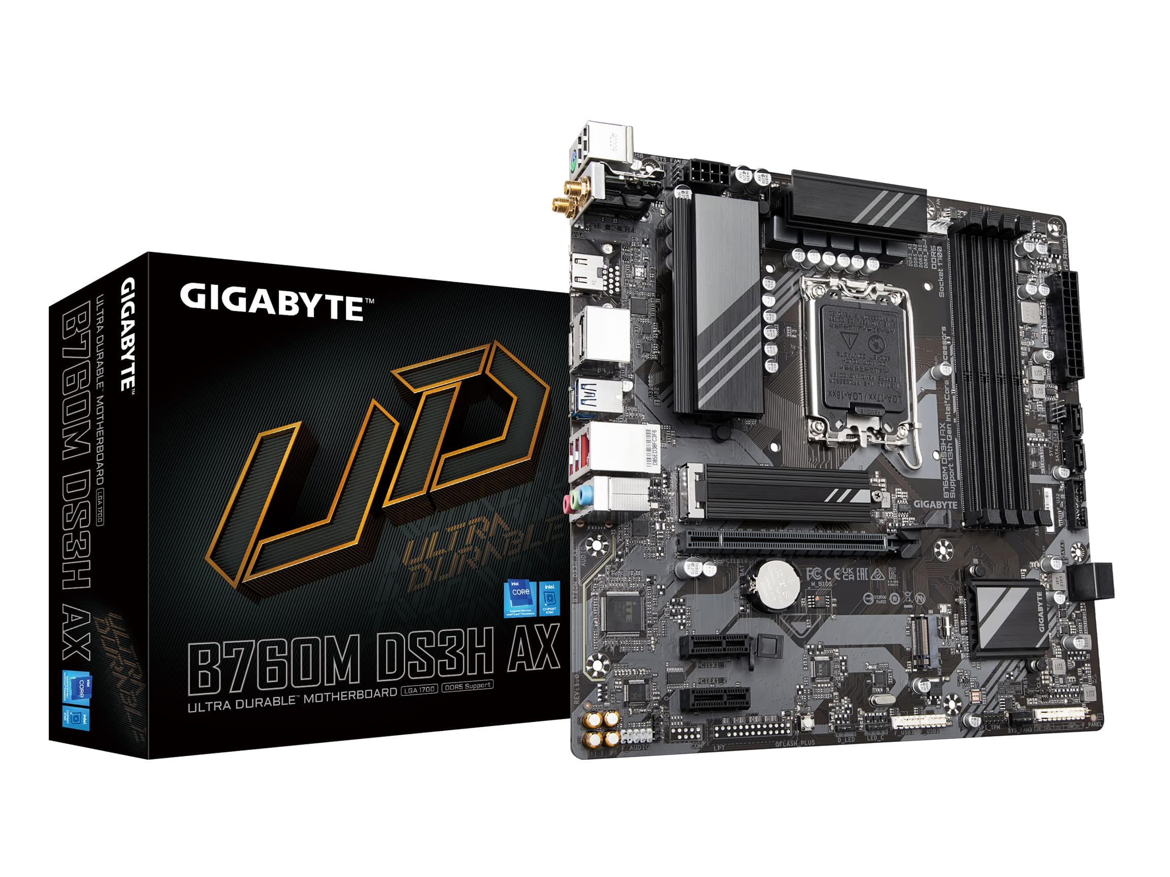 GIGABYTE B760M DS3H AX (LGA 1700/ Intel/ B760/ M-ATX/ DDR5/ 2* M.2/ PCIe 4.0/ USB 3.2 Gen 2 Type-C/WiFi 6E/ 2.5GbE LAN/Q-Flash Plus/PCIe EZ-Latch/Motherboard) Bild 2