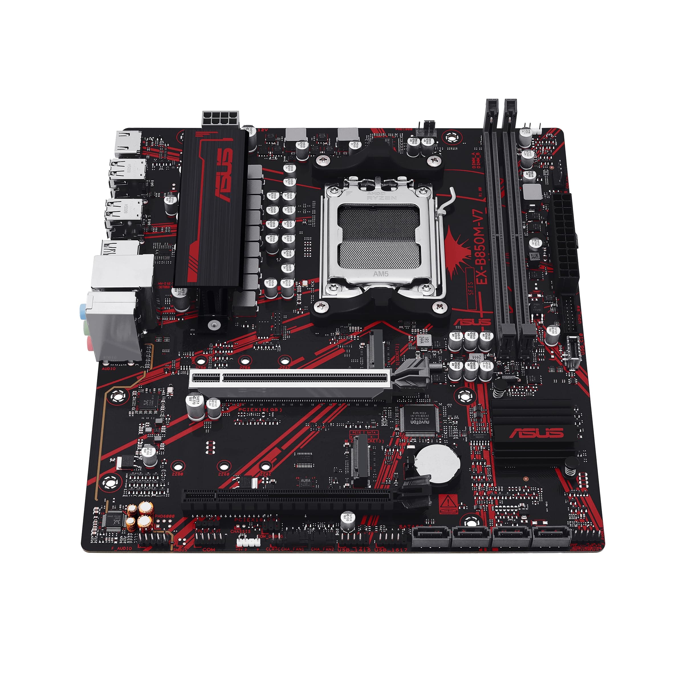 ASUS EX-B850M-V7, Motherboard AMD Micro-ATX, DDR5-Slot, PCIe 5.0 Ready, Zwei M.2-Steckplätze, Ethernet Realtek 5 GB, HDMI 2.1, SATA 6 Gbit/s, USB-Anschlüsse hinten mit 10 Gbit/s und vorne USB-C mit 5 Bild 7
