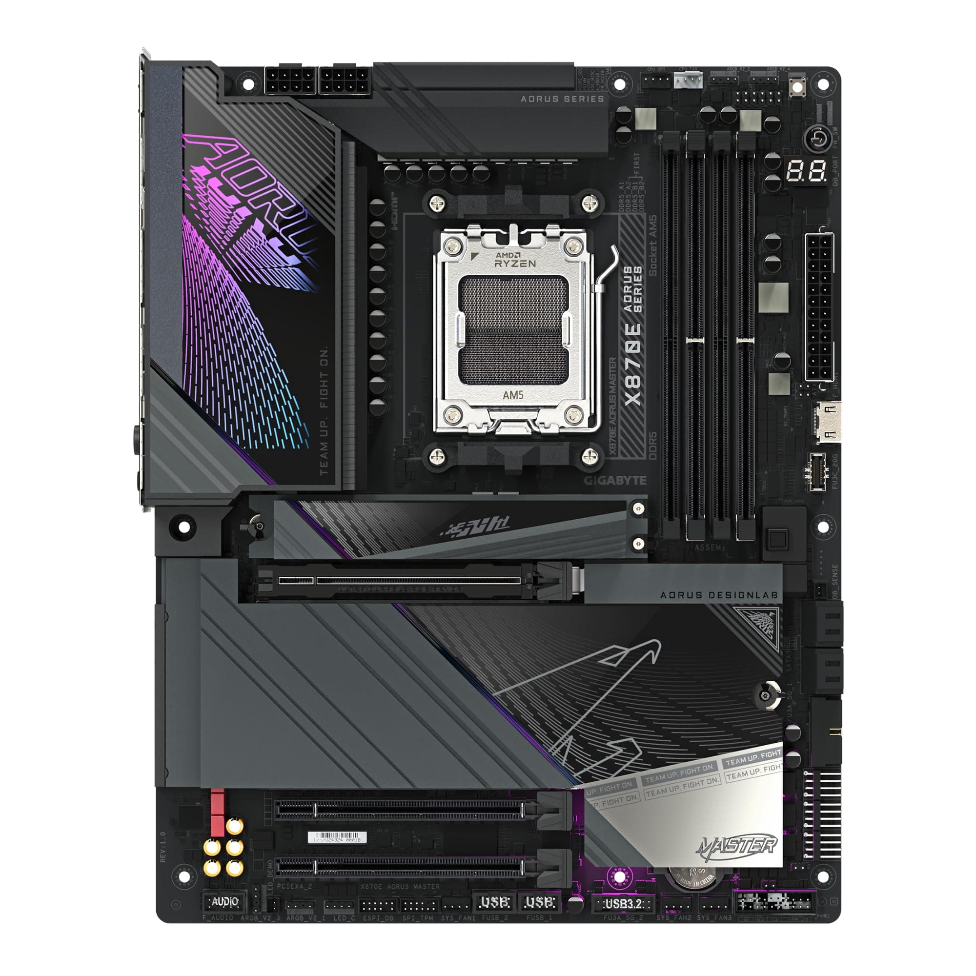 GIGABYTE X870E AORUS Master-Mainboard - Unterstützt AMD Ryzen 9000 CPUs, 16+2+2 Phasen Digital-VRM, bis zu 8600MHz DDR5 (OC), 3xPCIe 5.0, Wi-Fi 7, 5GbE LAN, USB 4 Bild 3