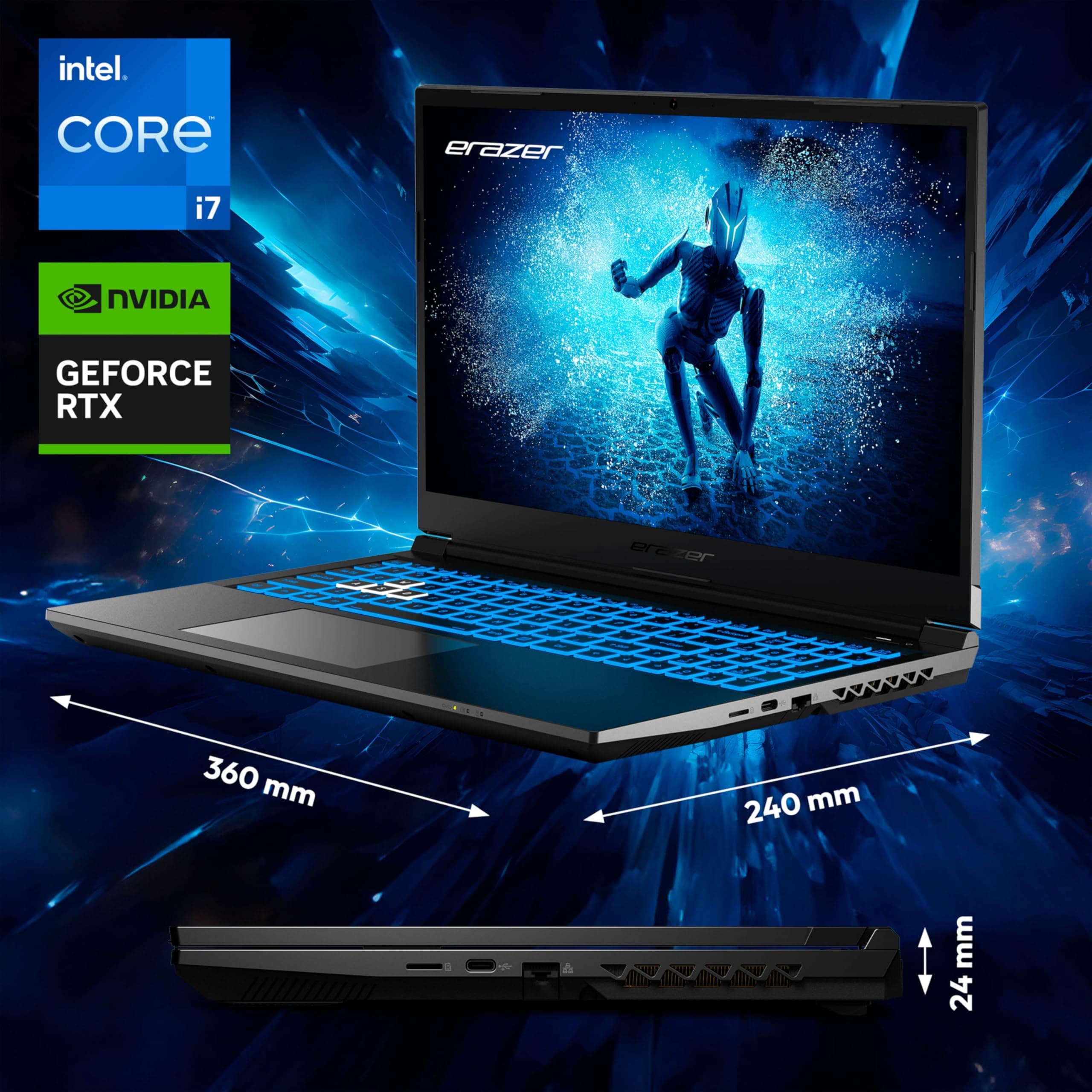 ERAZER Deputy P60 39,6 cm (15,6 Zoll 144hz) Full HD Gaming Laptop (Intel Core i7-13620H, 32GB DDR4 RAM, 2TB PCIe SSD, NVIDIA GeForce RTX 4070 12 GB GDDR6X, RGB Backlit Keyboard, Win 11 Home) Core i7-13620H 32.0 GB 2000.0 GB Nvidia GeForce RTX 4070 Bild 2