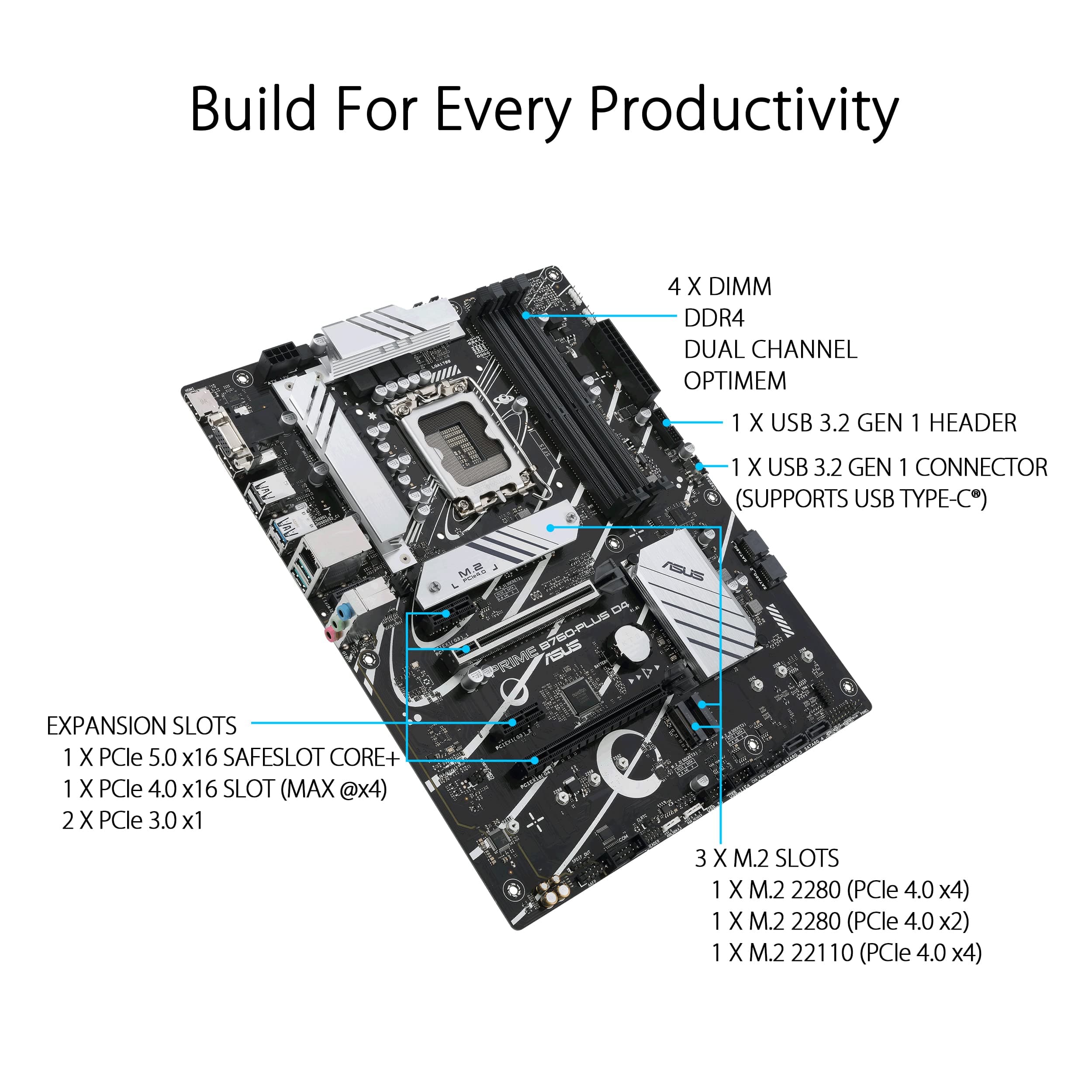 ASUS Prime B760-PLUS D4 Gaming Mainboard Sockel Intel LGA 1700 (Intel B760, ATX, DDR4 Speicher, PCIe 5.0, 3X PCIe 4.0 M.2, Thunderbolt 4, Aura Sync) Bild 6