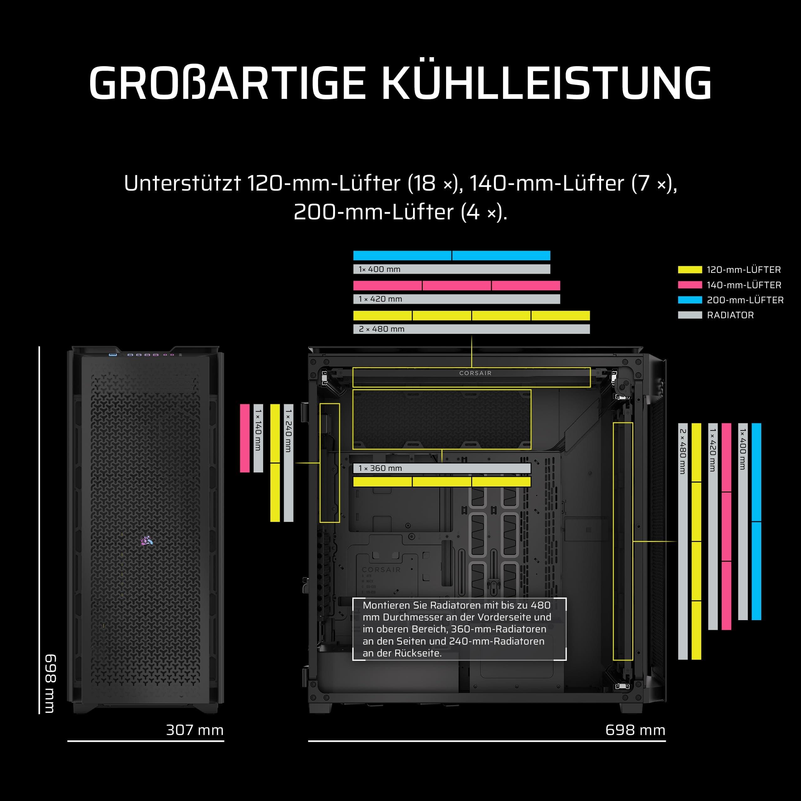 Corsair 9000D RGB Airflow Super Full-Tower-PC-Gehäuse – Geräumige Innenraum – InfiniRail™-Lüfterhalterungssystem – Keine Ventilatoren Inbegriffen – iCUE LINK-System-Hub Inbegriffen – Schwarz Bild 7