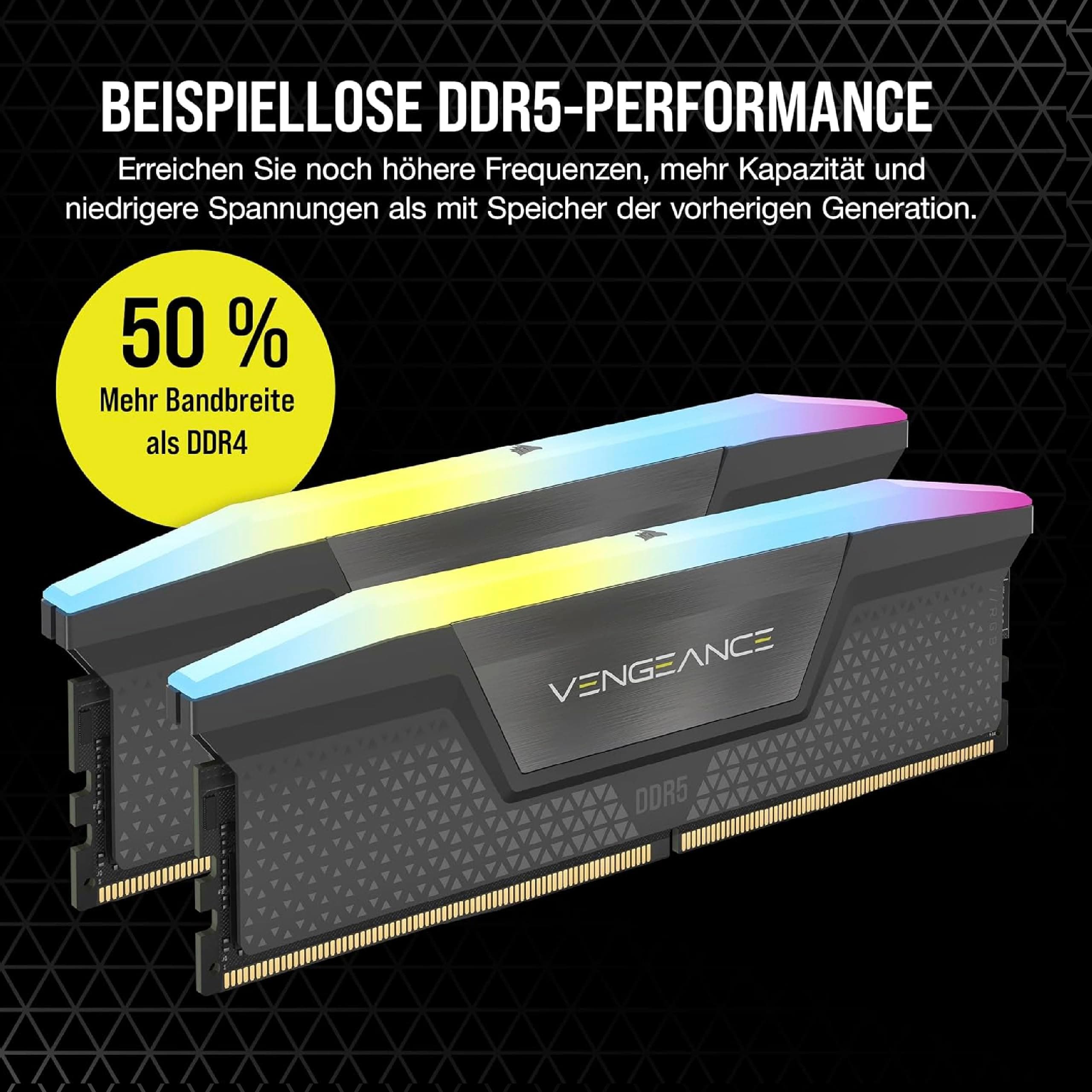 CORSAIR VENGEANCE RGB DDR5 RAM 32GB (2x16GB) Bis zu 5600MHz CL40 AMD EXPO Intel XMP 3.0 Desktop-Arbeitsspeicher – Grau (CMH32GX5M2B5600Z40) Bild 5