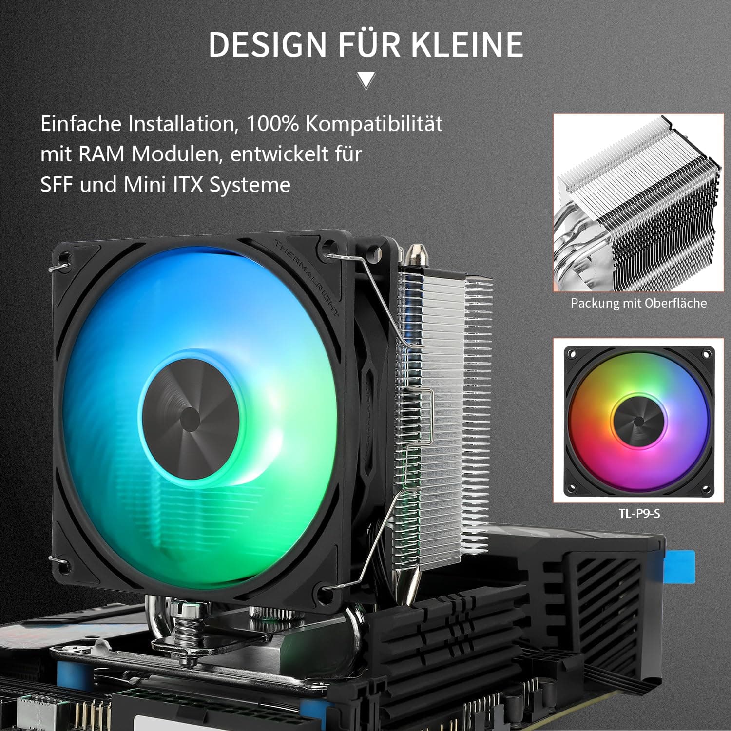 Thermalright Assassin X 90 SE ARGB CPU-Luftkühler,4 Heatpipes,TL-P9-S PWM ARGB Lüfter, Computer-Kühlkörper Kühler CPU, AGHP 4.0 Technologie,für AMD AM4 AM5/Intel LGA 1150/1151/1200/1700 AX90 SE ARGB Bild 7
