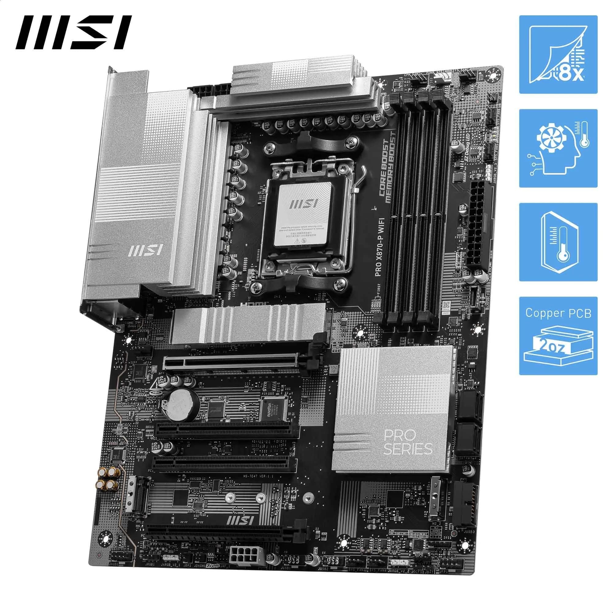 MSI PRO X870-P WiFi Mainboard, ATX - Unterstützt AMD Ryzen 9000/8000/7000 Prozessoren, AM5-60A SPS VR M, DDR5 Memory Boost (8200+ MT/s OC), PCIe 5.0 x16 & 4.0 x16, M.2 Gen5, Wi-Fi 7, 5G LAN Bild 7