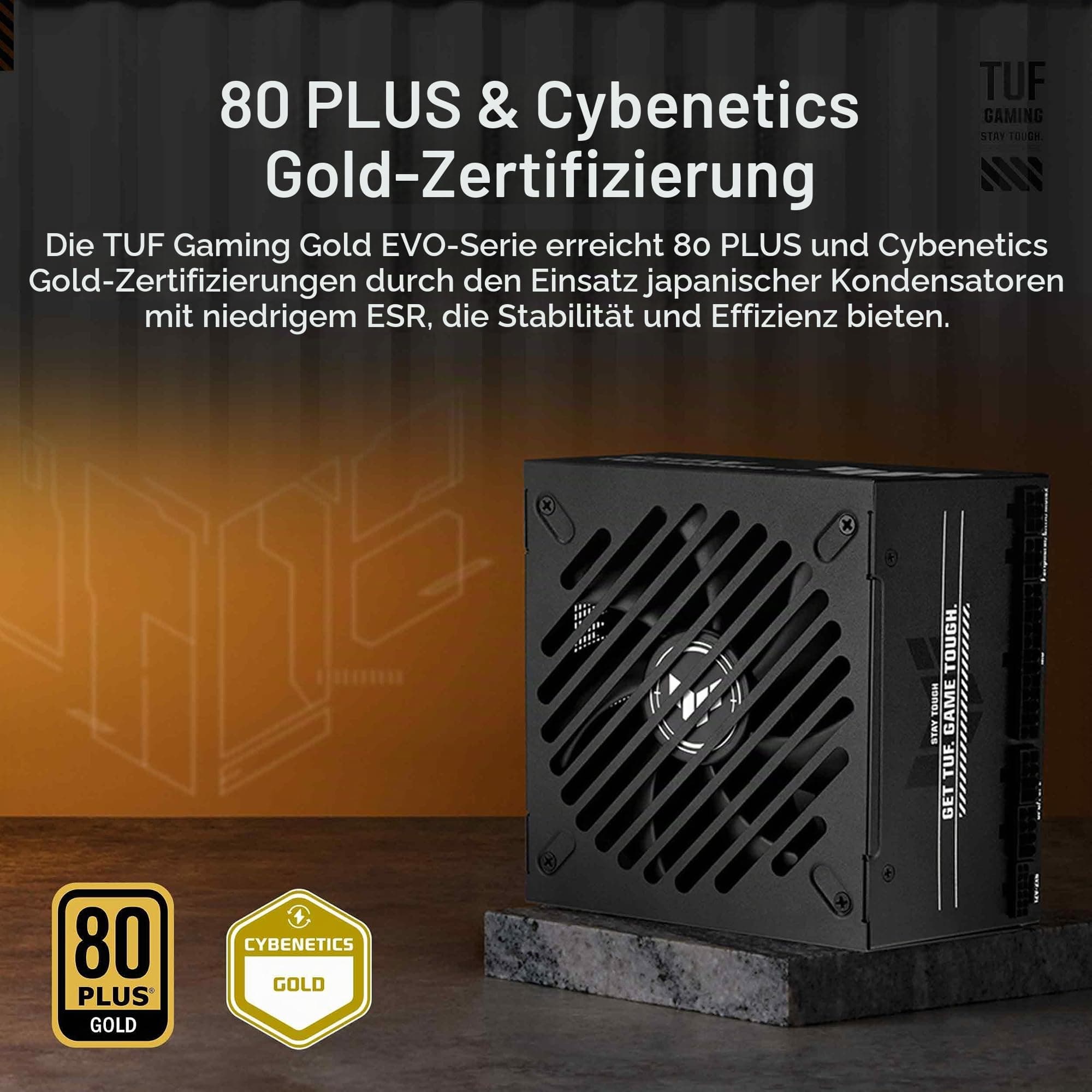 ASUS TUF Gaming 750W Gold EVO Gaming Netzteil (750 Watt, Lüfter mit Doppelkugellager, ATX 3.1 & PCIe 5.1 kompatibel, 80 Plus & Cybernetics Gold-Zertifizierung, geätzte Kabel, Schwarz) Bild 4