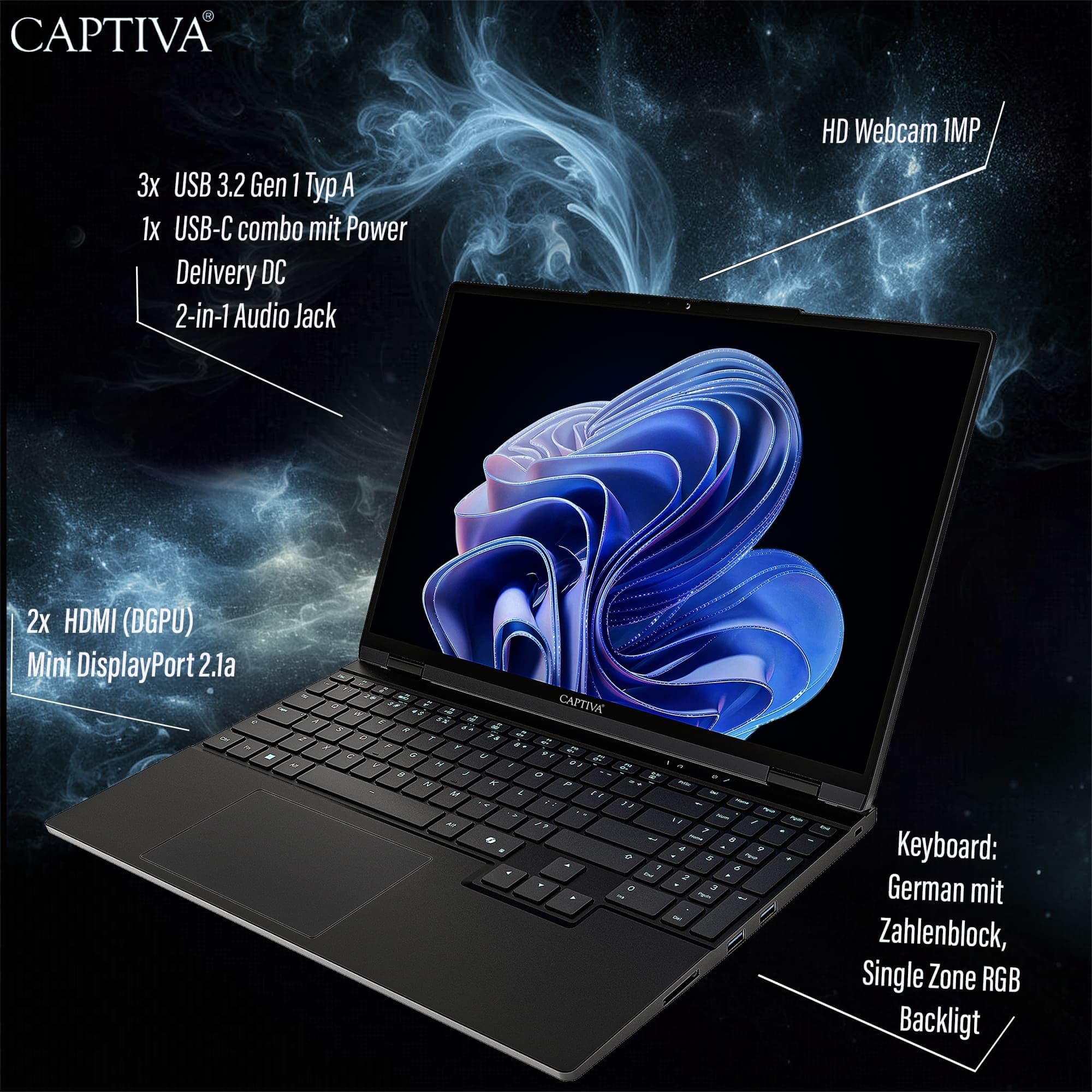 Captiva Notebook Highend Gaming R94-426GE | AMD Ryzen 7 255 | 32GB DDR5 RAM | NVIDIA GeForce RTX 5070 8GB | 1 TB SSD | 15,3 Zoll WQXGA 180Hz | ohne OS ohne Betriebssystem 15.3 Zoll 1000.0 GB 32.0 GB Bild 6