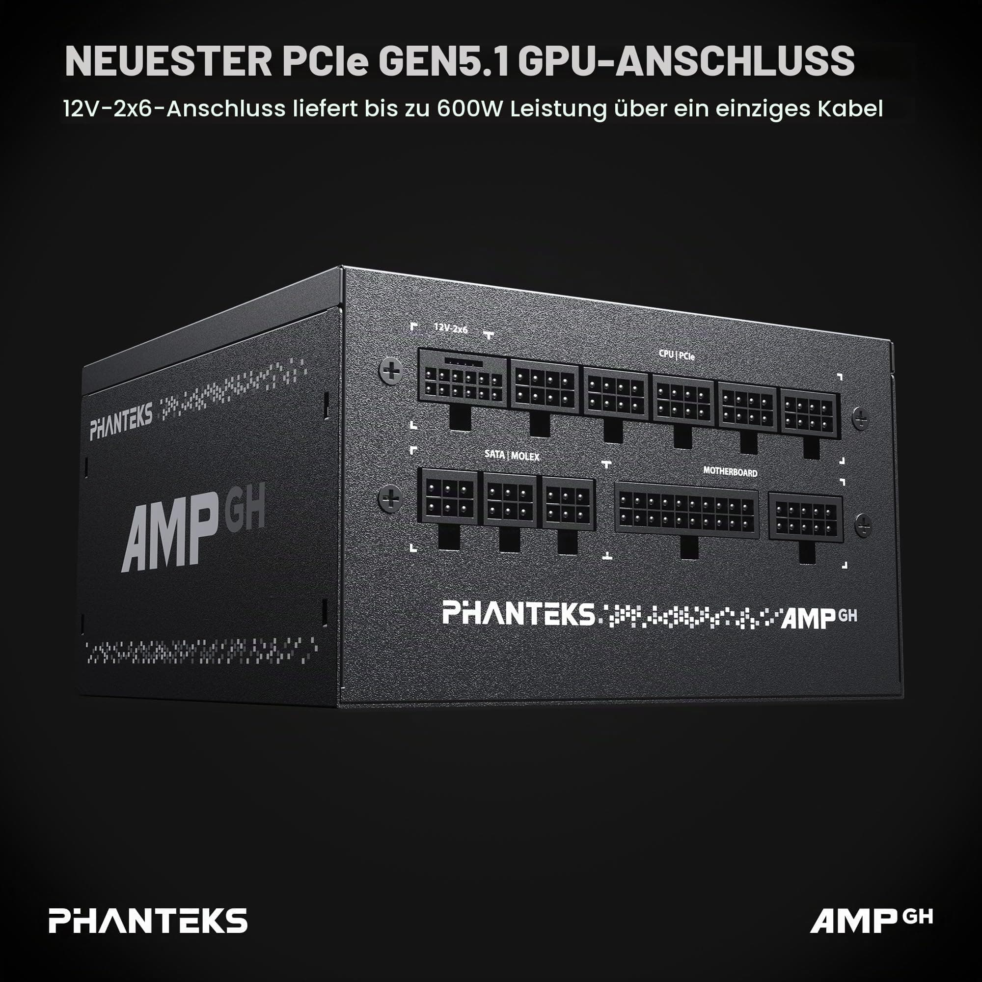 Phanteks AMP GH 850W PC-Netzteil Schwarz, 850 Watt ATX-Netzteil, PCIe 5.1, ATX 3.1 PSU | 80 PLUS Gold, alle Kabel abnehmbar, leise Bild 3