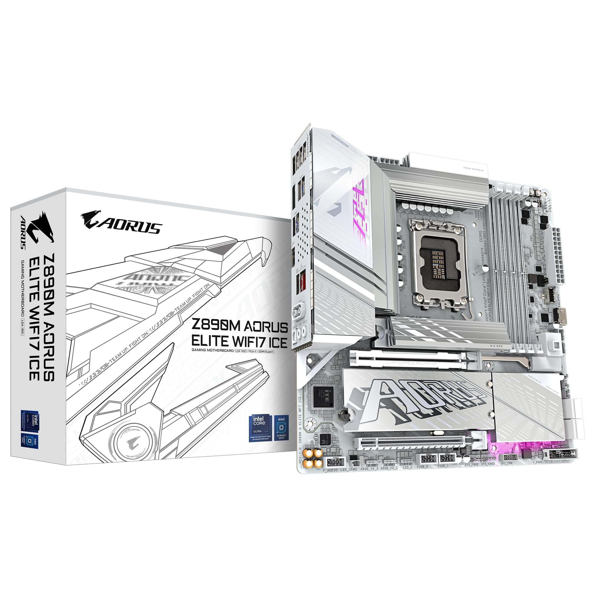 GIGABYTE Z890M AORUS Elite WIFI7 Ice Motherboard - Unterstützt Intel Core Ultra (Serie 2) CPUs, 12+1+2 Phasen VRM, bis zu 8800MHz DDR5 (OC), 1xPCIe 5.0 + 2xPCIe 4.0, Wi-Fi 7, 2.5GbE LAN Bild 2