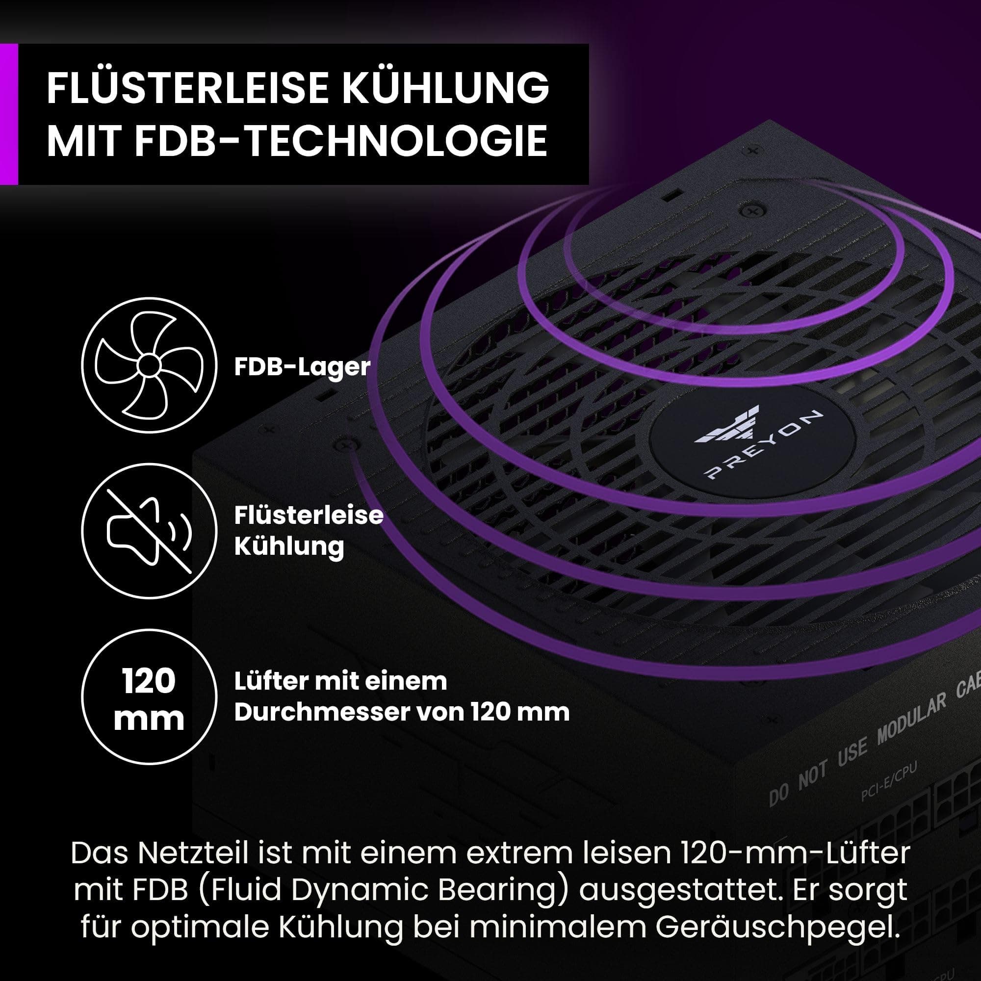PREYON Eagle Power Gaming 750–1000W Netzteil 80+ Gold – Modular, Leise, Kompakt, Für Gamer & Kreative, 600W GPU-Support, Japanische Kondensatoren, Hohe Effizienz, Premium-Design Bild 8
