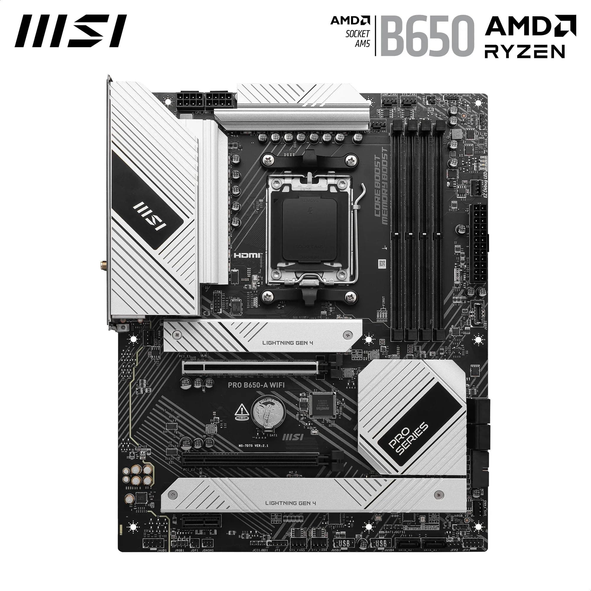 MSI PRO B650-A WiFi Mainboard, ATX - Unterstützt Ryzen 9000, 8000 & 7000 Serie Prozessoren, AM5 - DDR5 Speicher Boost 7600+MHz/OC, 2 x PCIe 4.0 x16, 3 x M.2 Gen4, Wi-Fi 6E ATX PRO B650-A WIFI Bild 3