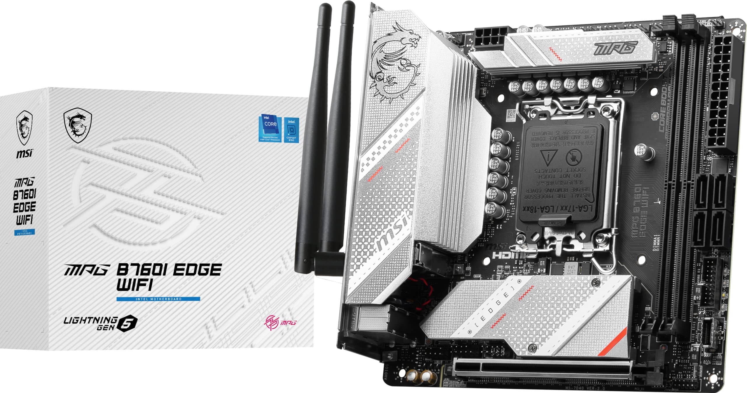 MSI MPG B760I Edge WiFi-Gaming-Motherboard (unterstützt Intel Prozessoren der 12. / 13. Generation, LGA 1700, DDR5, PCIe 5.0, M.2, 2,5 Gbit/s LAN, USB 3.2 Gen2, Wi-Fi 6E, Mini-ITX)