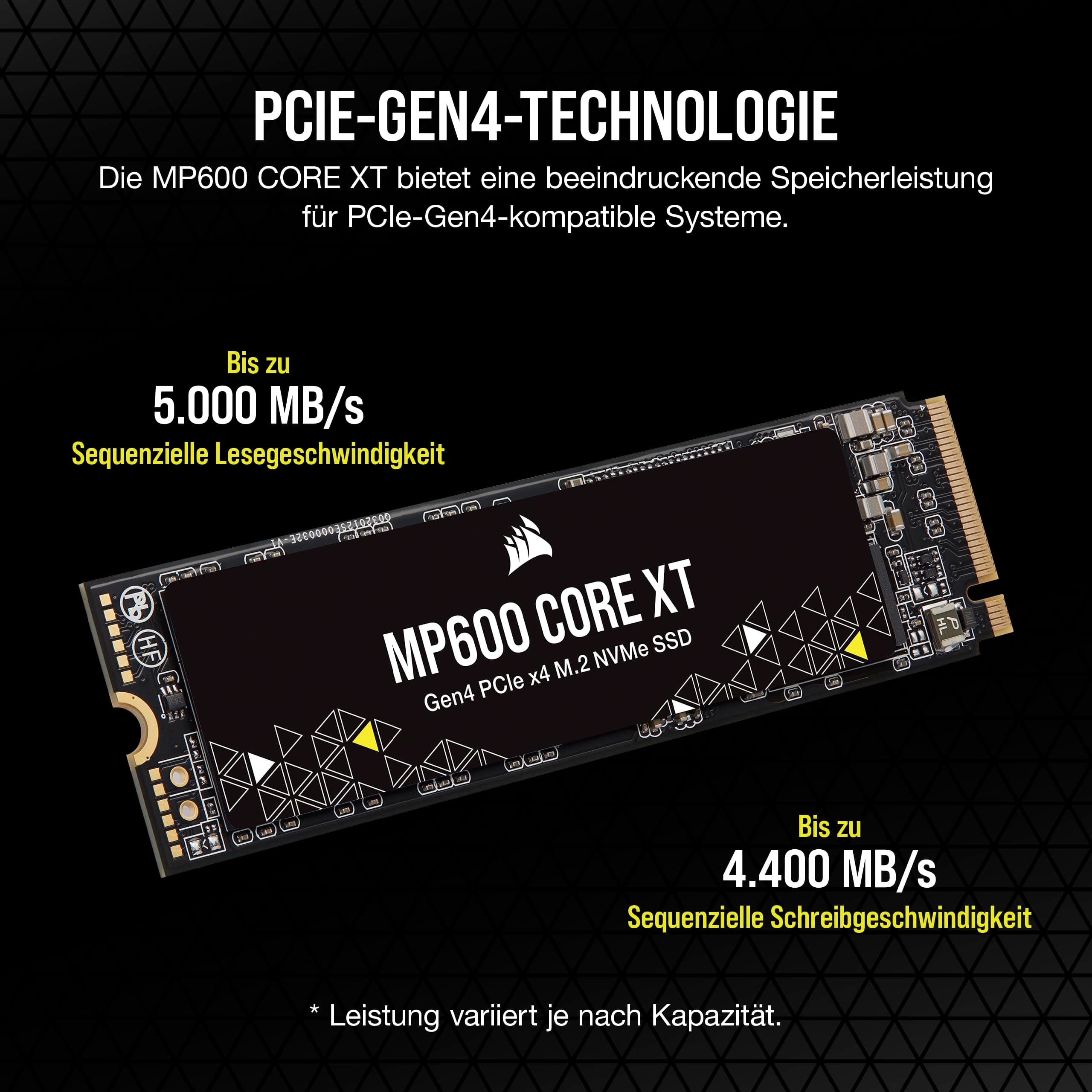 Corsair MP600 CORE XT 4TB PCIe Gen4 x4 NVMe M.2 SSD – QLC NAND Mit Hoher Dichte - M.2 2280 - DirectStorage-Kompatibel - Bis zu 5.000 MB/s - Ideal Für PCIe 4.0-Notebooks Und Desktops - Schwarz 4TB MP600 CORE XT (Gen4) Bild 5