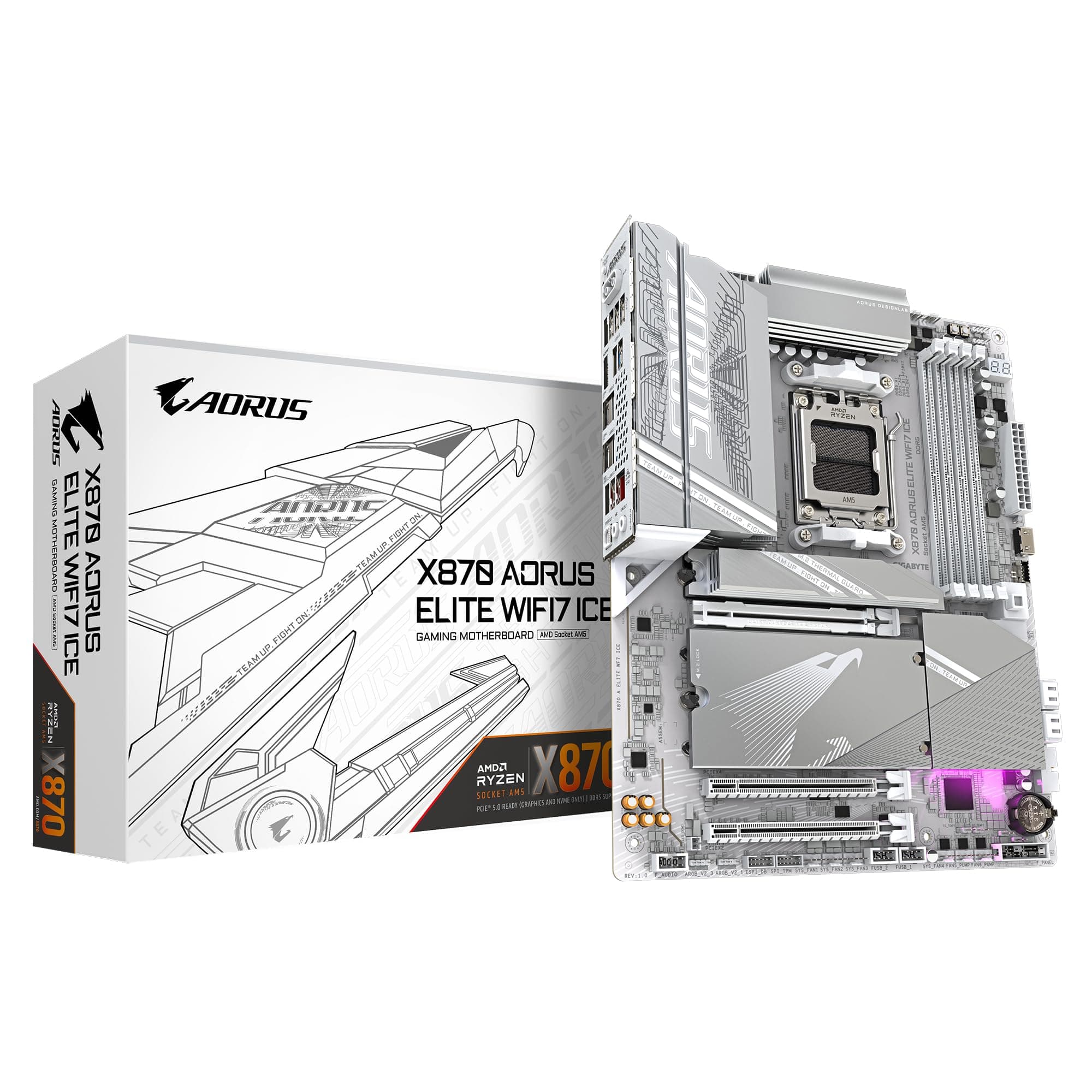 GIGABYTE X870 A Elite WIFI7 Ice-Mainboard - Unterstützt AMD Ryzen 9000 CPUs, digitales 16+2+2 Phasen VRM, bis zu 8000MHz DDR5 (OC), 3xPCIe 5.0, Wi-Fi 7, 2.5GbE LAN, USB 4 Bild 2