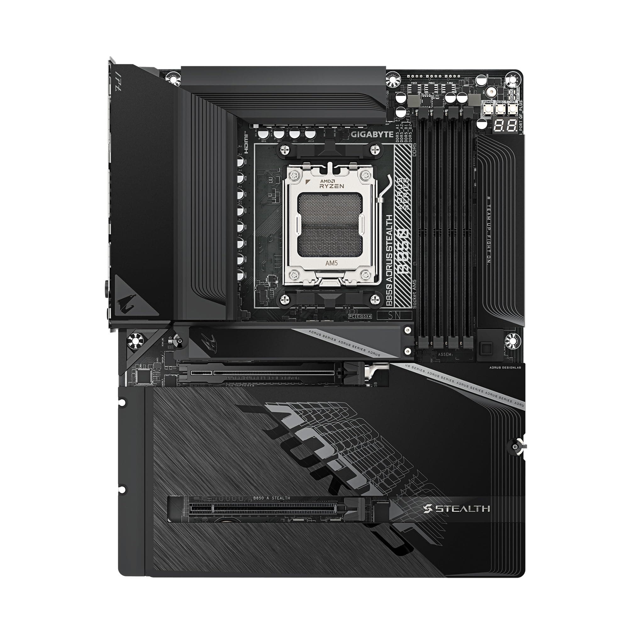 GIGABYTE B850 AORUS Stealth AMD AM5 ATX Motherboard, unterstützt AMD Ryzen 9000/8000/7000 Series Prozessoren, DDR5, 14+2+2 Power Phase, 4X M.2, PCIe 5.0, USB-C, WIFI7, 5GbE LAN, EZ-Latch, 5 Jahre Bild 3