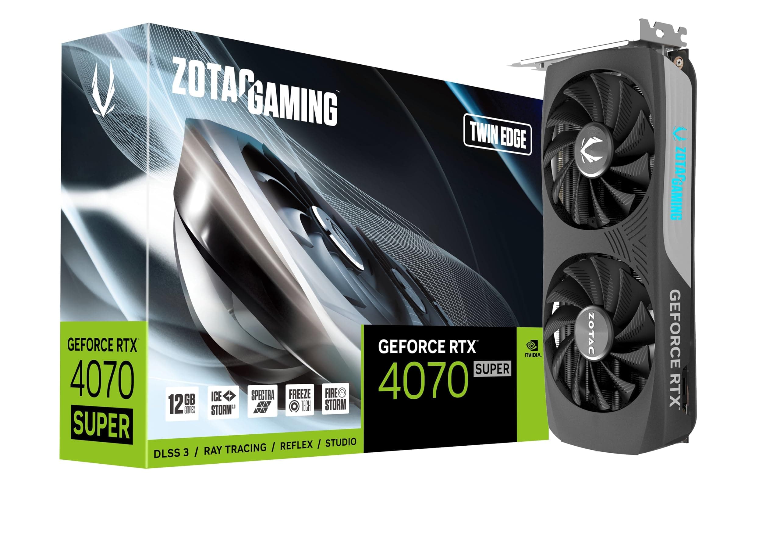 ZOTAC Gaming GeForce RTX 4070 Super Individual Edge DLSS 3 12 GB GDDR6X 192-Bit 21 Gbit/s PCIE 4.0 Compact Gaming Card, IceStorm 2.0 Advanced Cooling, Spectra RGB Lighting, ZT-D40720E-10M