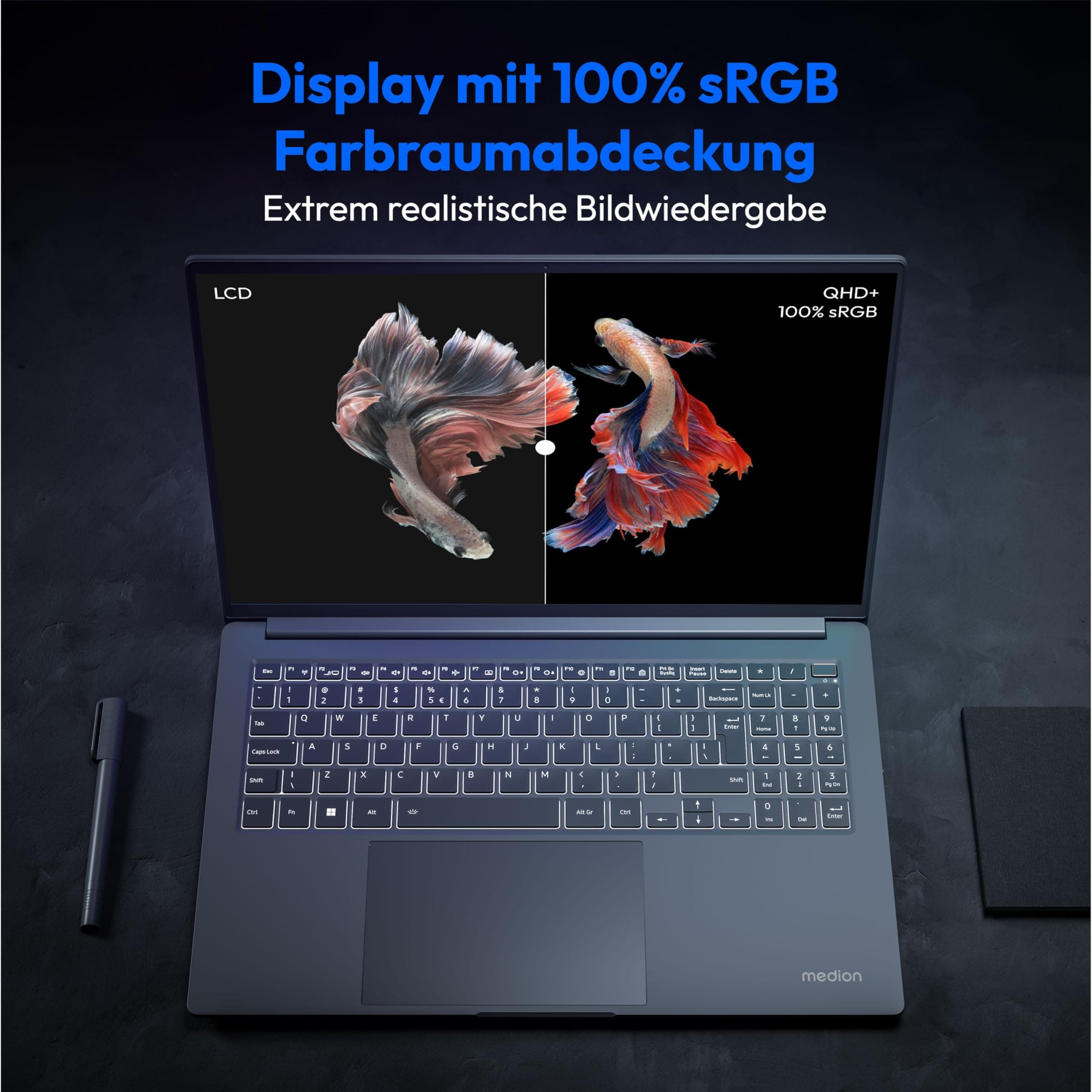 MEDION 40,6 cm (16 Zoll QHD+ 120Hz) P10 Laptop (Intel Core i7-13620H, 16GB DDR5 RAM, 1TB PCIe SSD, GeForce RTX 3050 4GB GDDR6, 100% sRGB, FHD Webcam, WLAN, Win 11) Intel core i7 13. Gen 16.0 GB 1000.0 GB Nvidia Geforce RTX 3050 MD62615 Bild 4