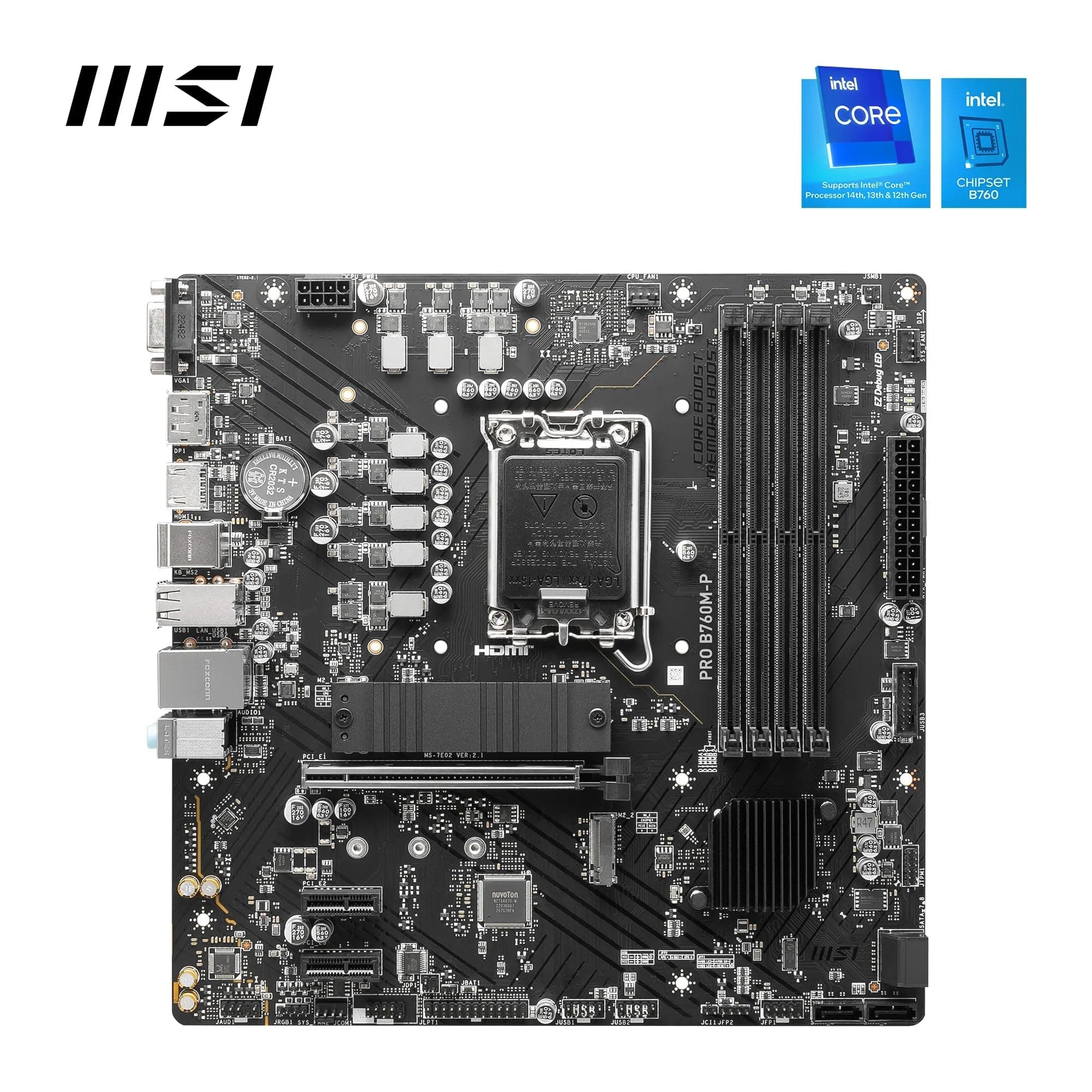 MSI Pro B760M-P Micro-ATX Mainboard, kompatibel mit Intel Core Prozessoren der 14., 13. und 12. Generation, LGA 1700, DDR5 Memory Boost 6800+MHz/OC, PCIe 4.0 x16 Steckplatz M.2 Gen4 Bild 3