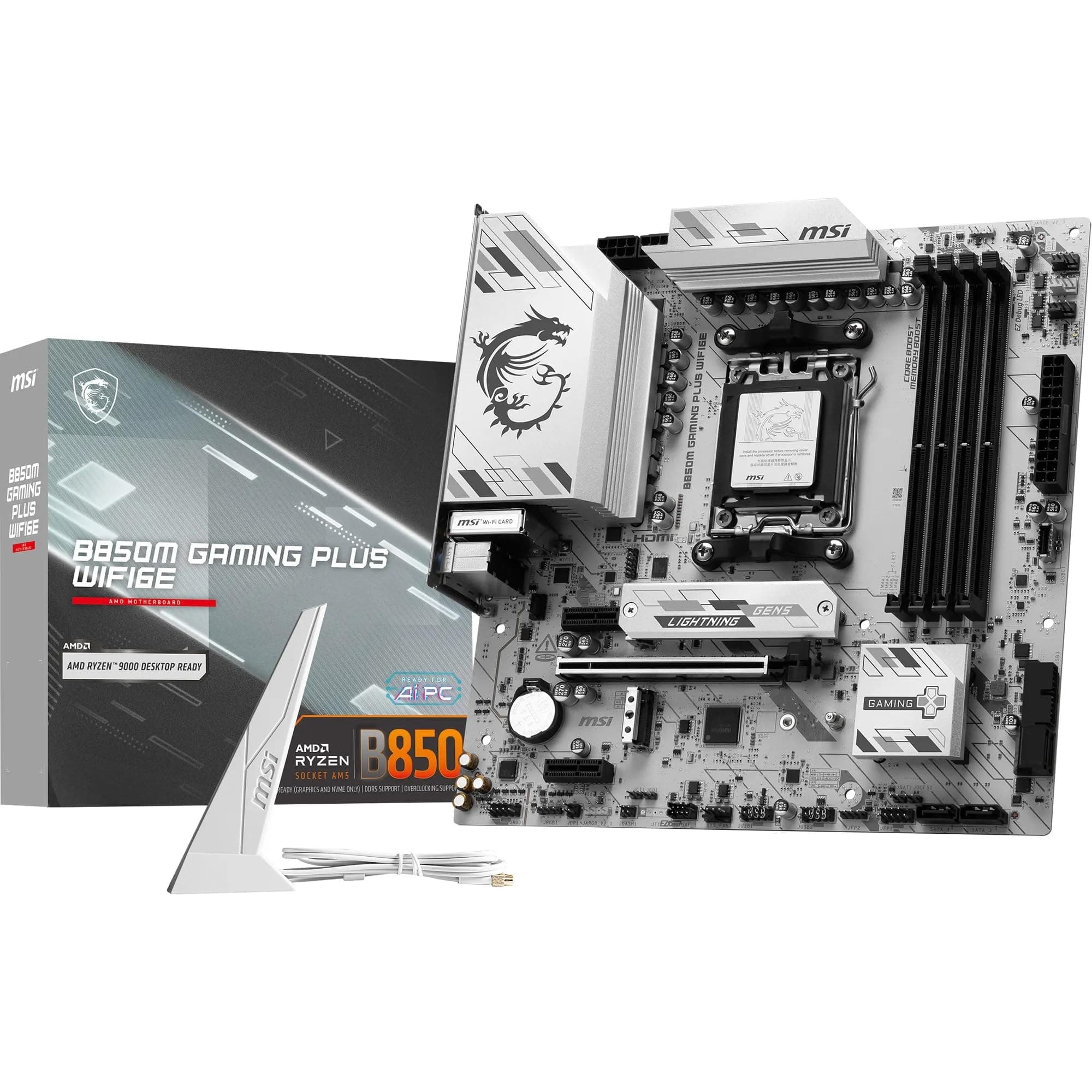 MSI B850M Gaming Plus WIFI6E Mainboard, mATX - Unterstützt AMD Ryzen 9000/8000 / 7000 Prozessoren, AM5 - DDR5 Memory Boost 8200+ MT/s (OC), PCIe 4.0 x16, M.2 Gen5, Wi-Fi 6E, 2.5G LAN Bild 2
