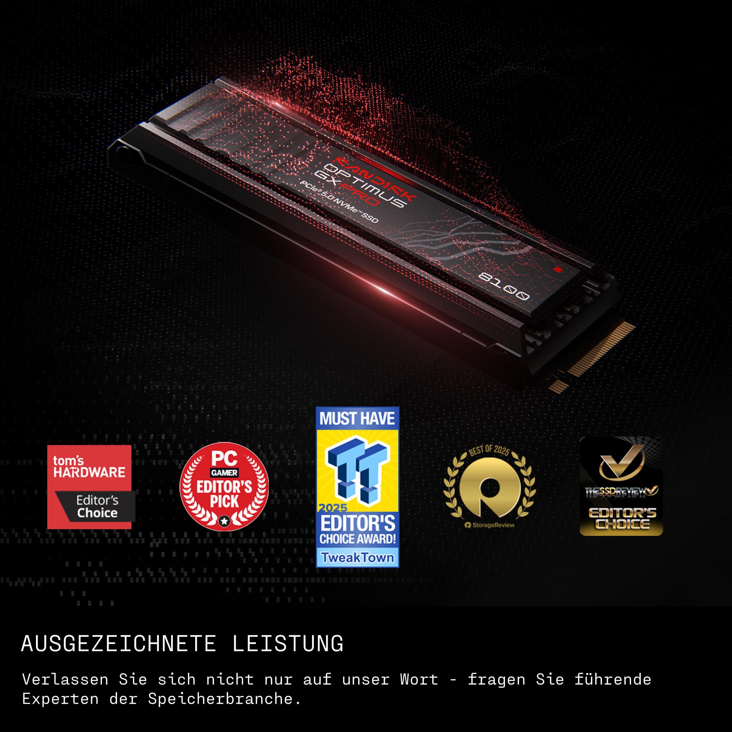SANDISK Optimus GX PRO 8100 PCIe Gen 5 NVMe SSD mit Kühlkörper 8 TB (sequenzielle Lese-/Schreibgeschwindigkeiten von bis zu 14.900/13.200 MB/s, TLC 3D CBA NAND, bis zu 4.800 TBW) Heatsink 8 TB Bild 3