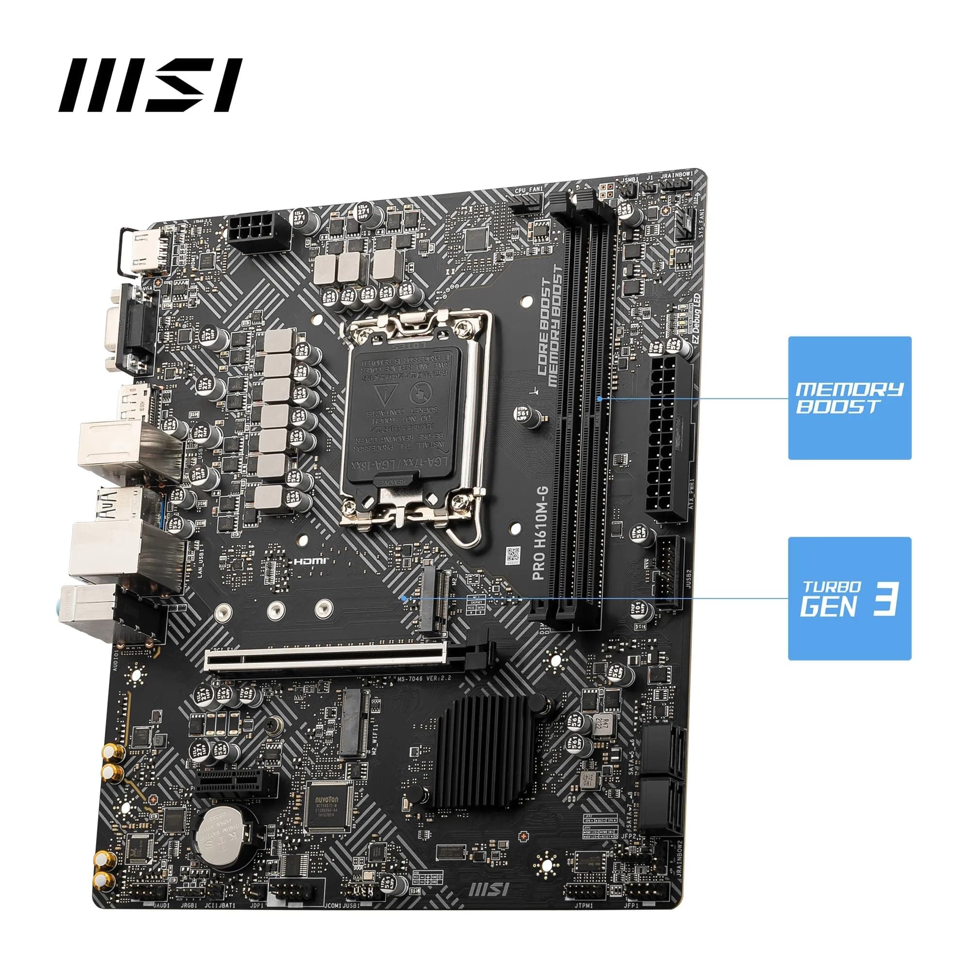 MSI PRO H610M-G Motherboard, Micro-ATX - Unterstützt Intel Core Prozessoren der 12. und 13. Generation, LGA 1700 - DDR5 Memory Boost 4800MHz/MAX, PCIe 4.0 x16 Slot, M.2 Gen3 Slot Bild 5