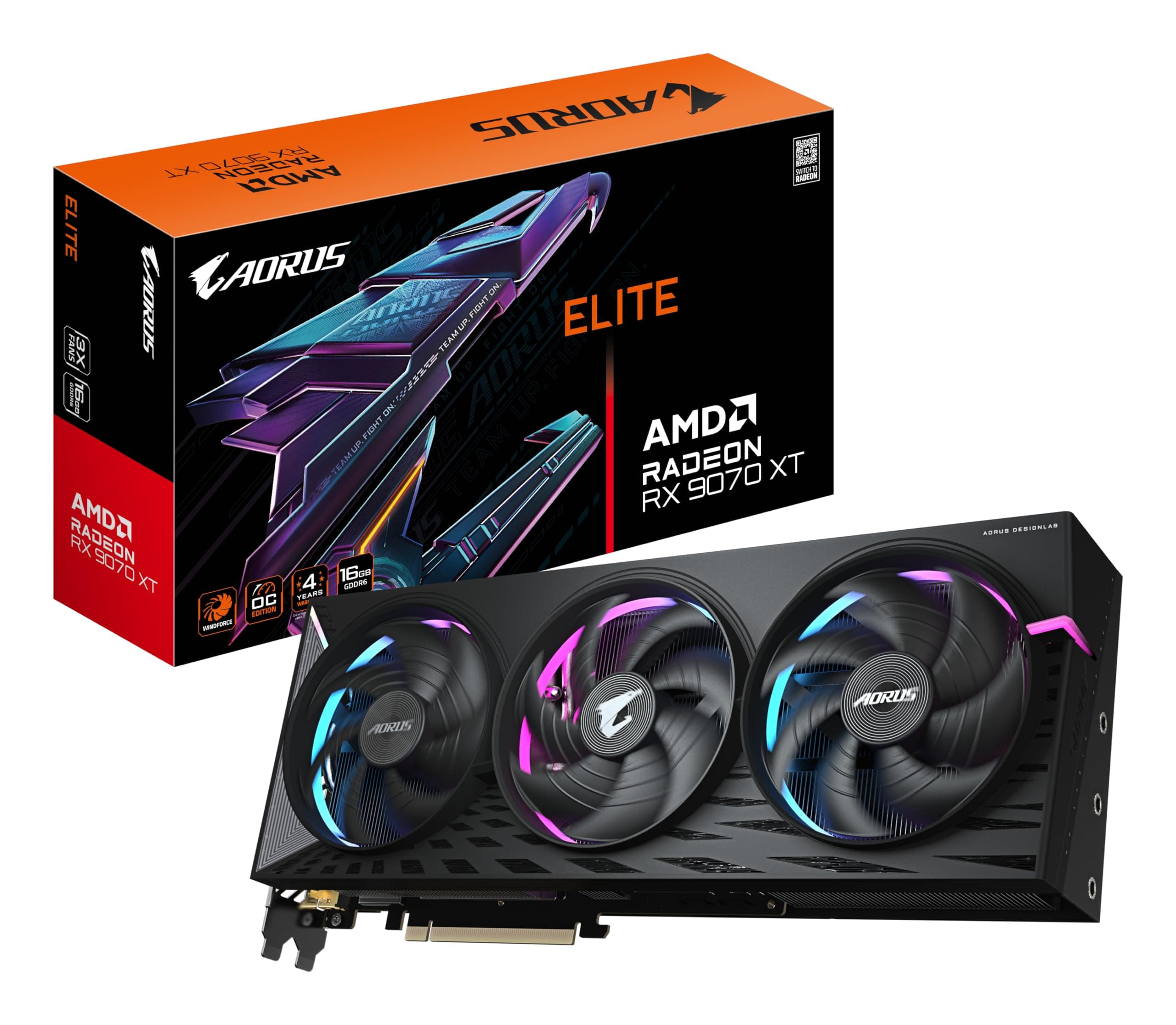 Gigabyte AORUS Radeon RX 9070 XT Elite 16G Grafikkarte - 16 GB GDDR6, 256 Bit, PCI-E 5.0, 3100 MHz Kernfrequenz, 2 x DisplayPort, 2 x HDMI, GV-R9070XTAORUS E-16GD Bild 2
