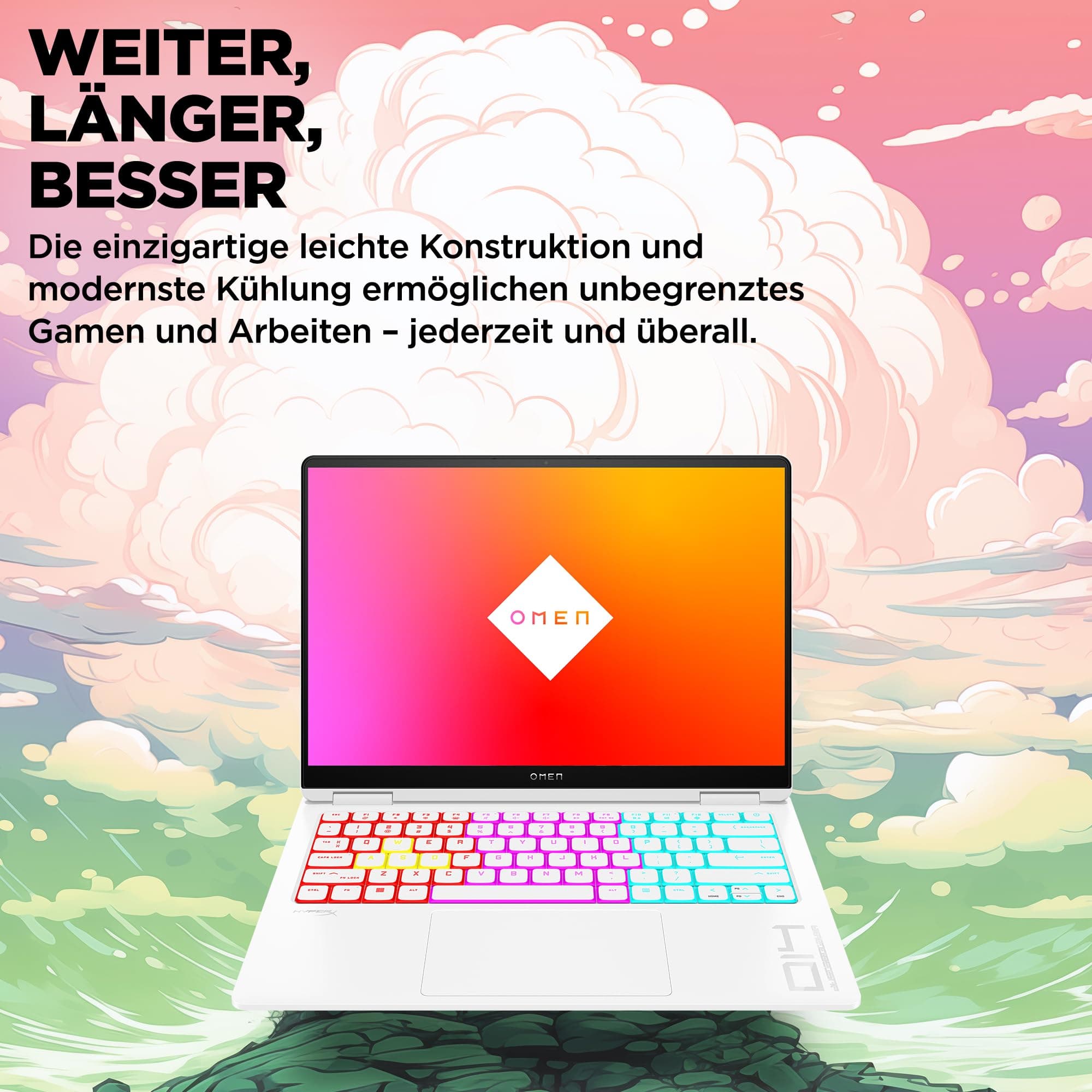 HP Omen Transcend Gaming Laptop, 14 Zoll 2,8K OLED 120Hz, Intel Core Ultra 7 155H, 16 GB DDR5 RAM, 1 TB SSD, NVIDIA GeForce RTX 4060 (8GB), QWERTZ, Windows 11, Weiß inkl. HyperX Cloud III Wireless NVIDIA GeForce RTX 4060 inkl. HyperX Cloud III Wireless + Xbox Game Pass Probemonat Bild 5