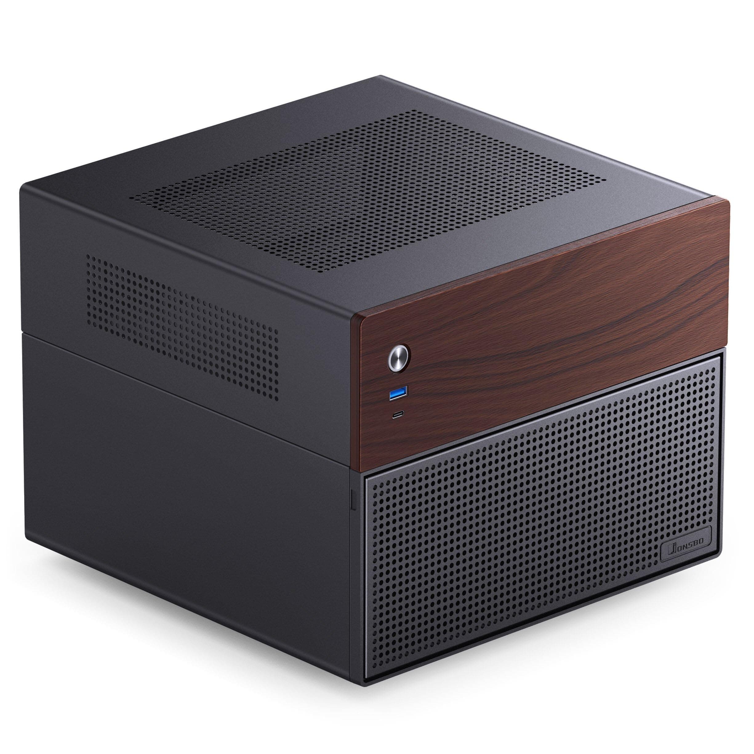 Jonsbo N4 NAS Gehäuse Schwarz – Kompaktes Micro-ATX Case für DIY-NAS, Platz für 6X 3,5" & 2X 2,5" HDDs, 4 Low-Profile-Slots, USB-C & USB-A, Holzdesign Bild 2