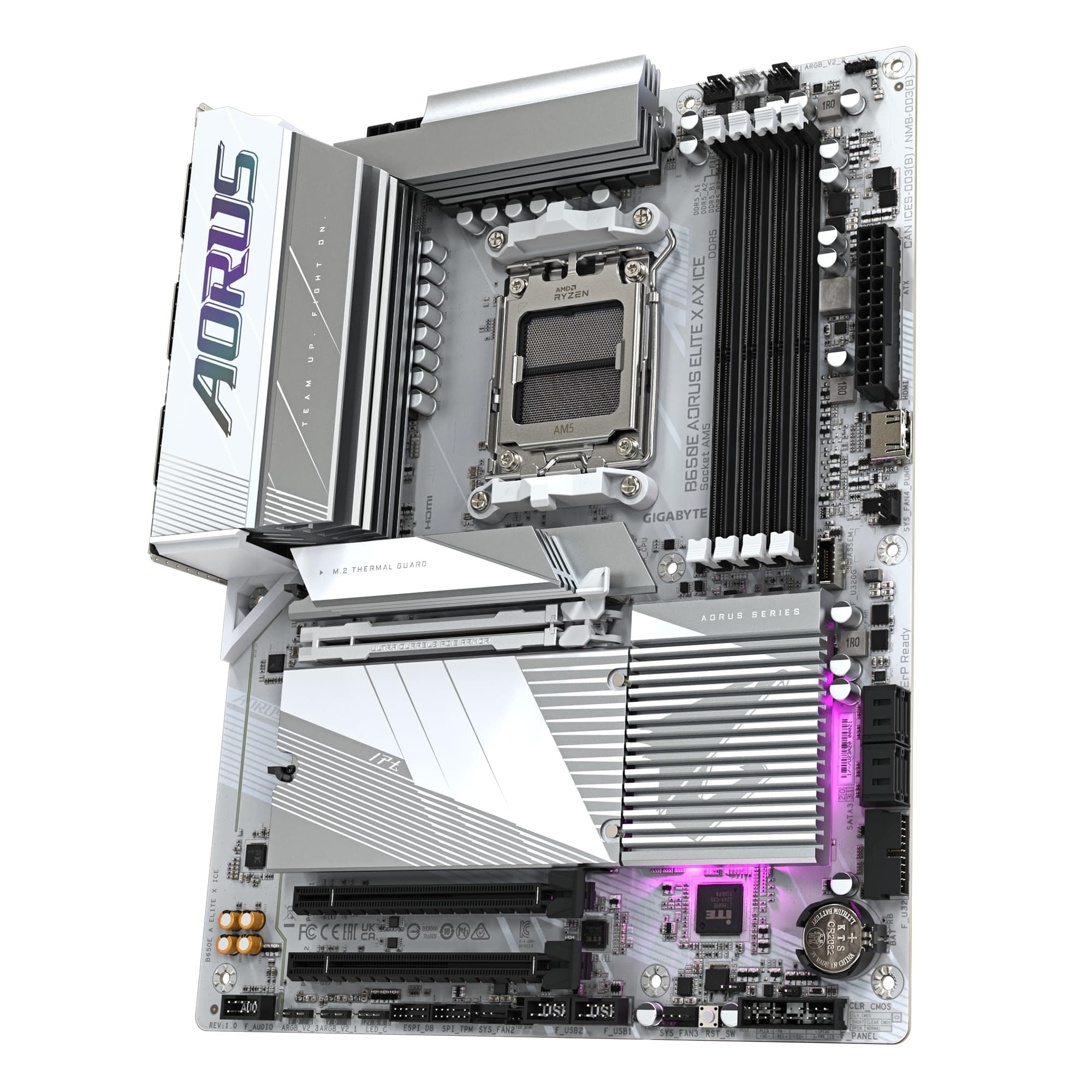 GIGABYTE B650E AORUS Elite X AX Ice Mainboard - AMD Ryzen 9000er-Serie, 12+2+2 Phasen VRM, bis zu 8000 MHz DDR5 (OC), 1xPCIe 5.0 + 2xPCIe 4.0 M.2, 2,5 GbE LAN, WiFi 6E, USB 3.2 Gen 2 Bild 7