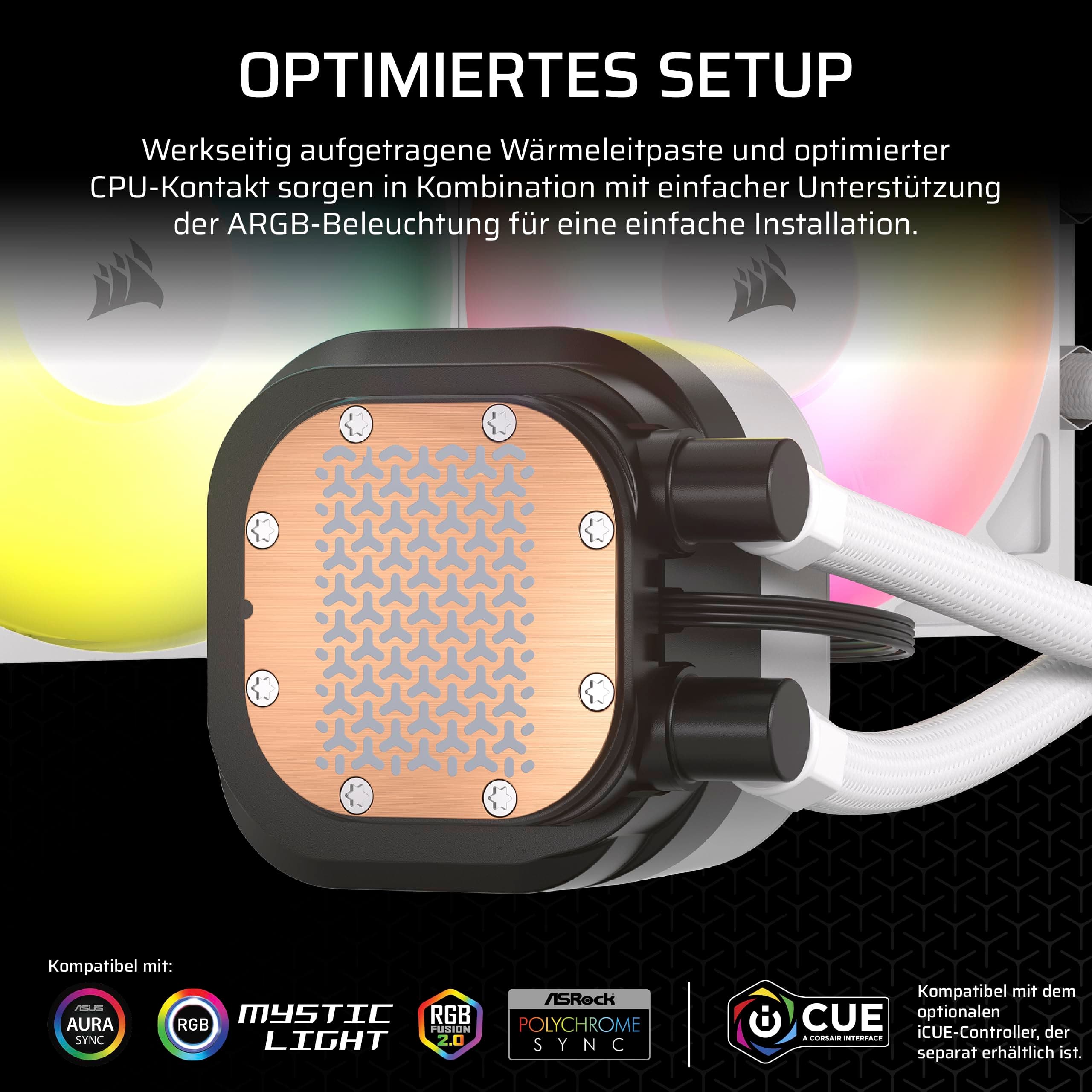 Corsair Nautilus 240 RS ARGB CPU-Flüssigkeitskühler – 240mm AIO – Geräuscharm – Direkter Mainboard-Anschluss – Intel LGA 1851/1700, AMD AM5/AM4 – 2X RS120 ARGB-Ventilatoren Inbegriffen – Weiß Bild 6