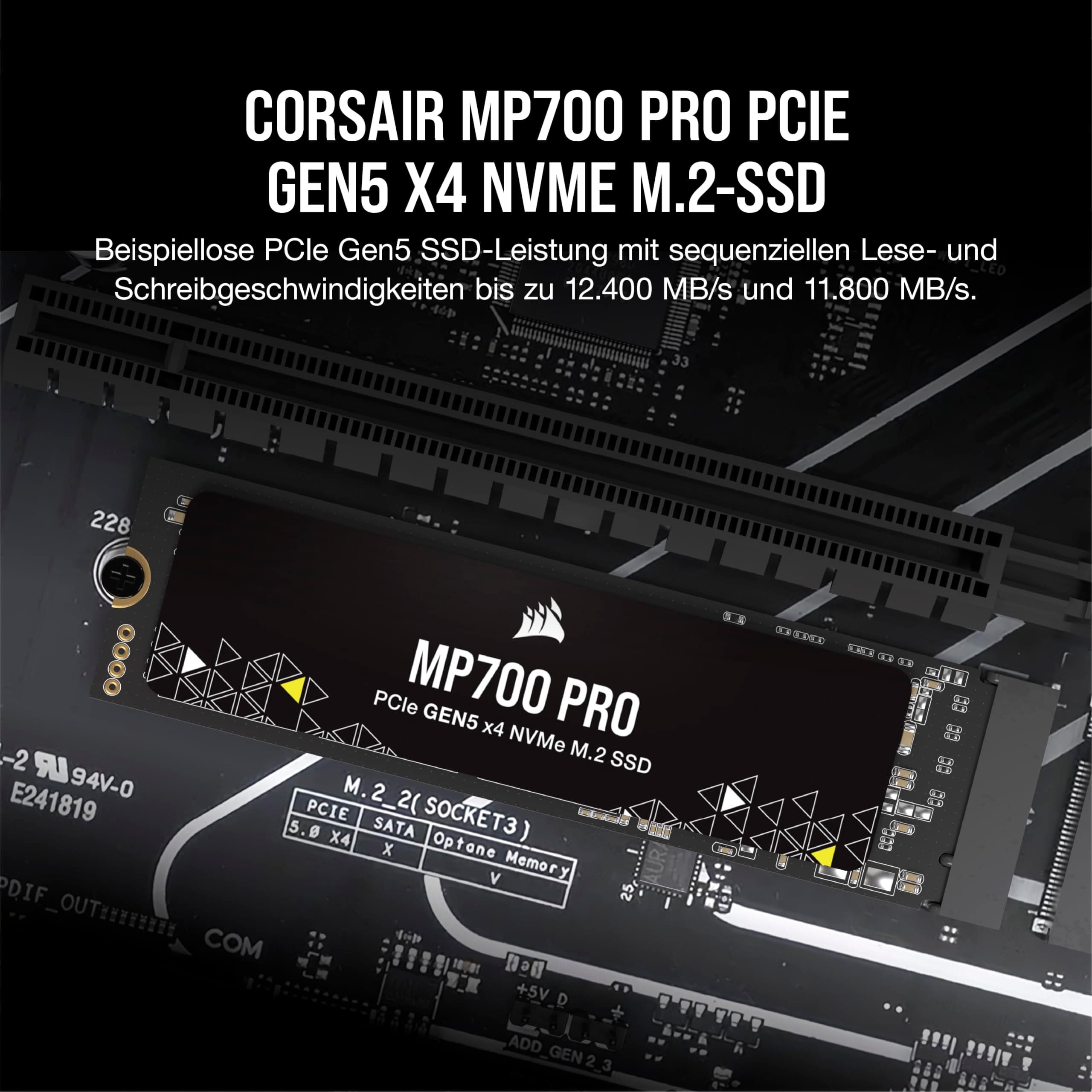 Corsair MP700 PRO 4TB M.2 PCIe Gen5 x4 NVMe 2.0 SSD - M.2 2280 - Bis zu 12.400MB/sec Sequentielles Lesen - High-Density TLC NAND - Schwarz SSD 4TB Bild 3