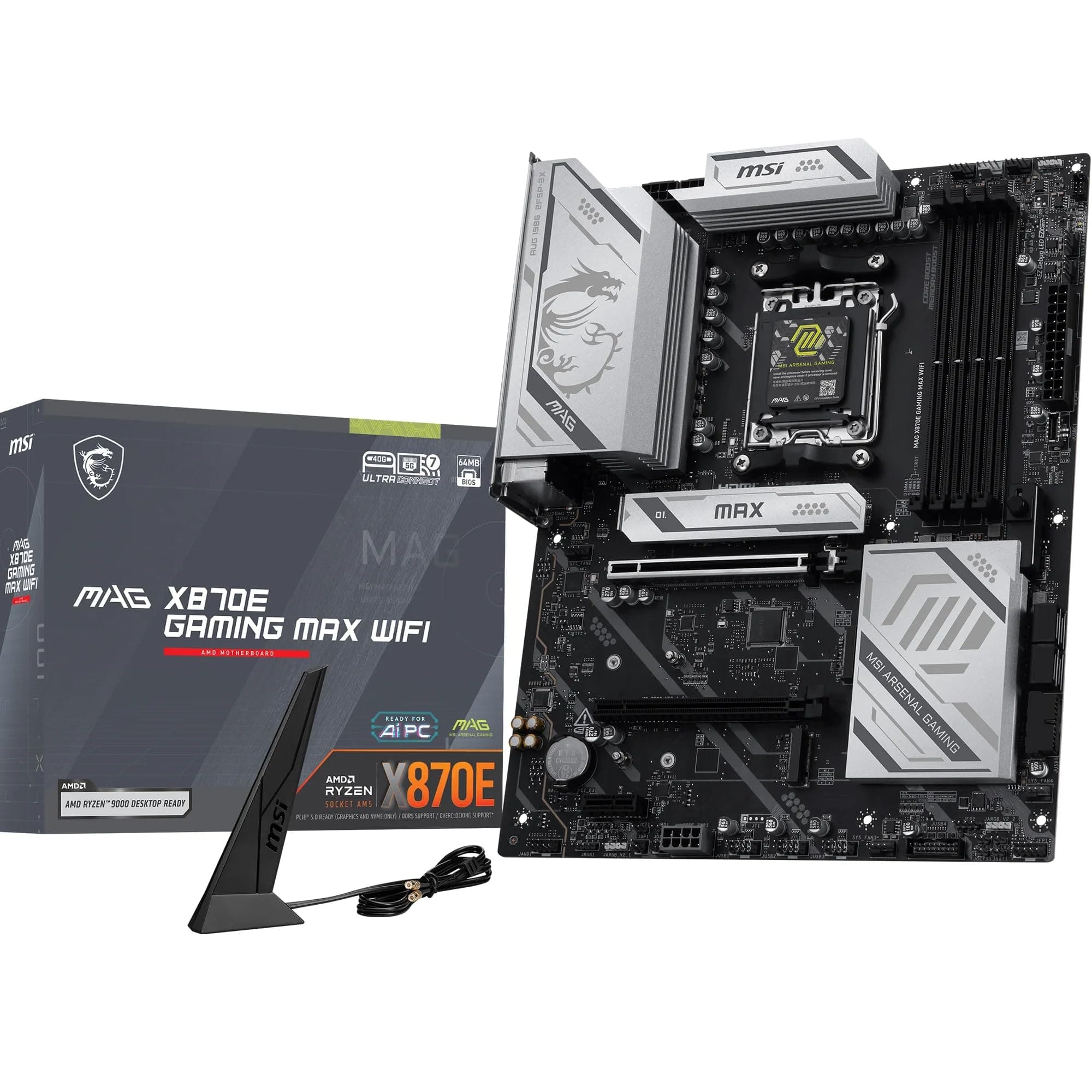 MSI MAG X870E Gaming MAX WiFi Mainboard, ATX - Unterstützt AMD Ryzen 9000/8000 / 7000 Prozessoren, AM5 - DDR5 Memory Boost (bis zu 8200+ MT/s OC), PCIe 5.0 x16, M.2 Gen5, Wi-Fi 7, 5G LAN Bild 2