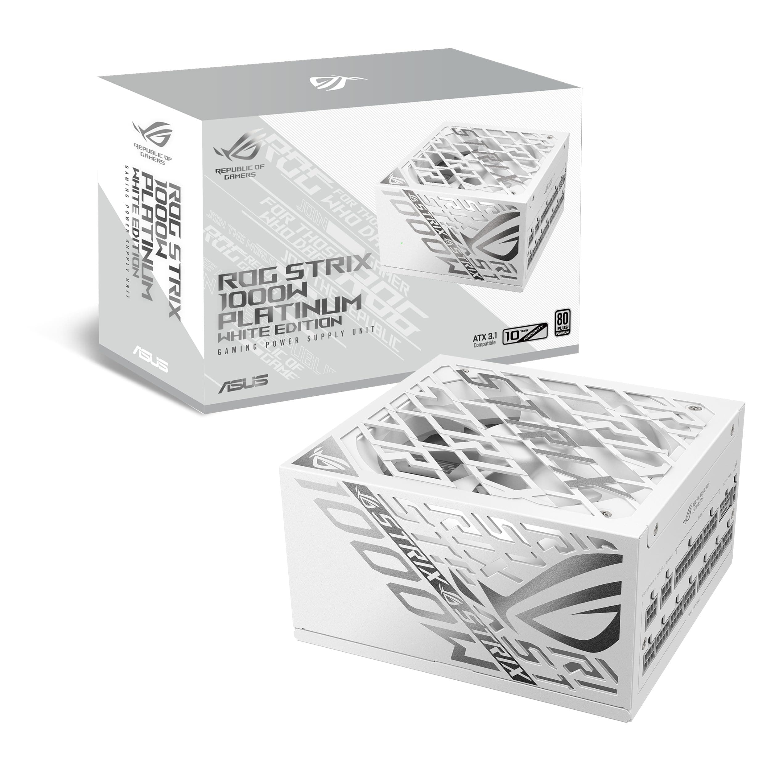 ASUS ROG Strix 1000W Platinum White Gaming Netzteil (Vollmodulares ATX Netzteil, GPU-FIRST, 80 PLUS Platin, Cybenetics Platinum Zertifizierung, GaN-MOSFET, ATX 3.1, PCIE 5.1, 12V-2x6 Connector, Weiß) Bild 2