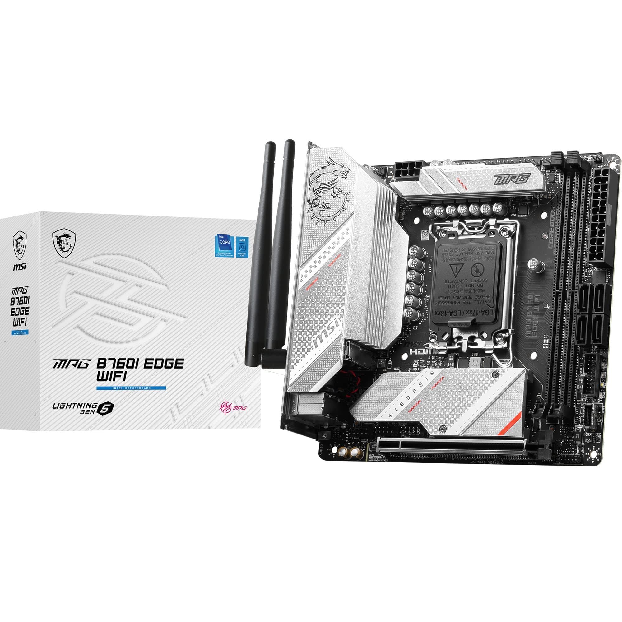 MSI MPG B760I Edge WiFi Mainboard, Mini-ITX - Für Intel Core Prozessoren der 12., 13. & 14. Gen, LGA 1700-8 Direct 90A VRM, DDR5 Memory Boost 7200+MHz/OC, PCIe 5.0 x16, 2 x M.2 Gen4, Wi-Fi 6E Mini-ITX DDR5 MPG B760I EDGE WIFI