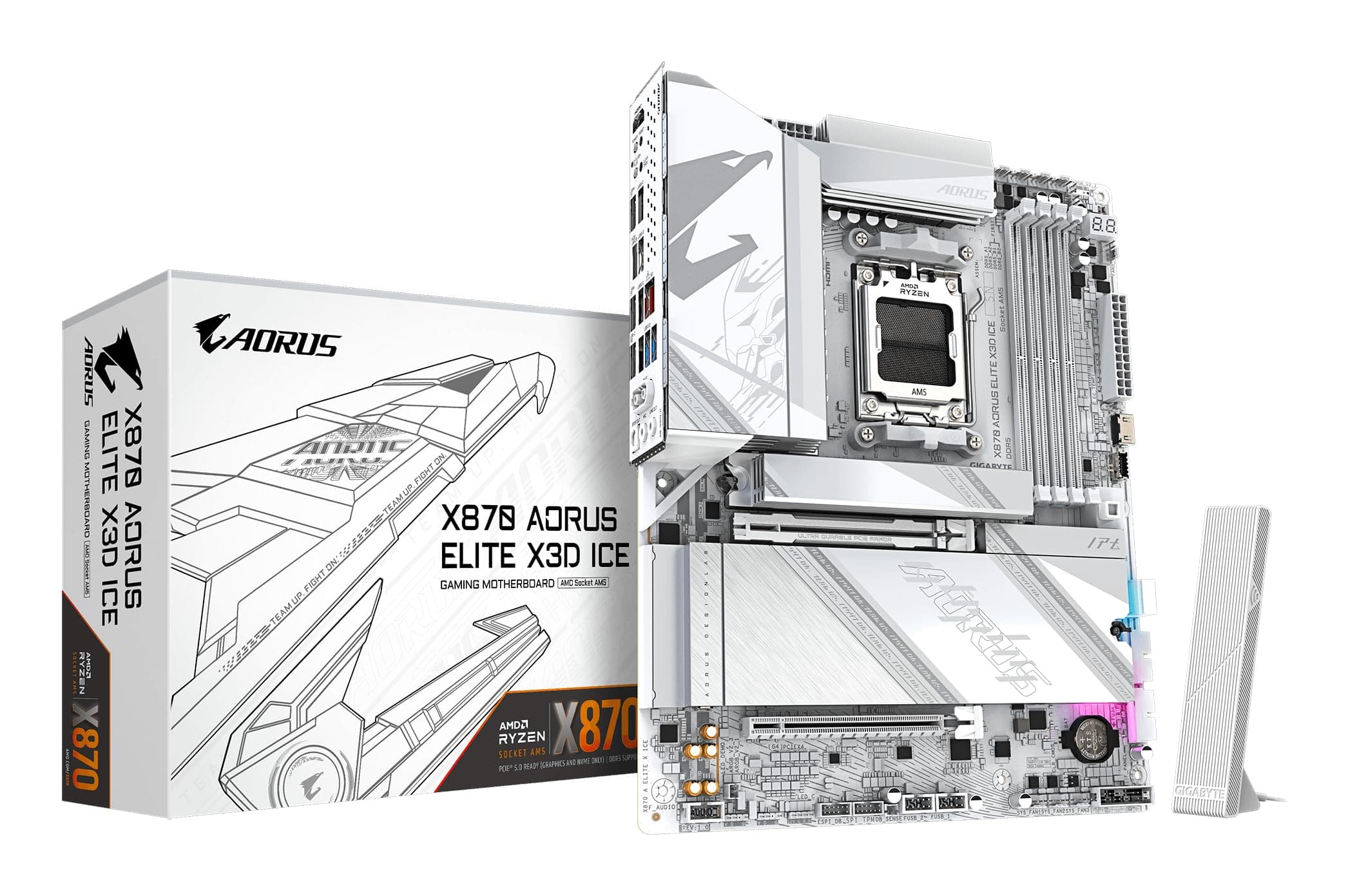 GIGABYTE X870 AORUS Elite X3D Ice Mainboard - Unterstützt AMD Ryzen 9000 Prozessoren, 16+2+2 Phasen Digital-VRM, bis zu 9000Hz DDR5 (OC), 2xPCIe 5.0 + 2xPCIe 4.0, Wi-Fi 7, 2.5GbE LAN, USB 4 Bild 2