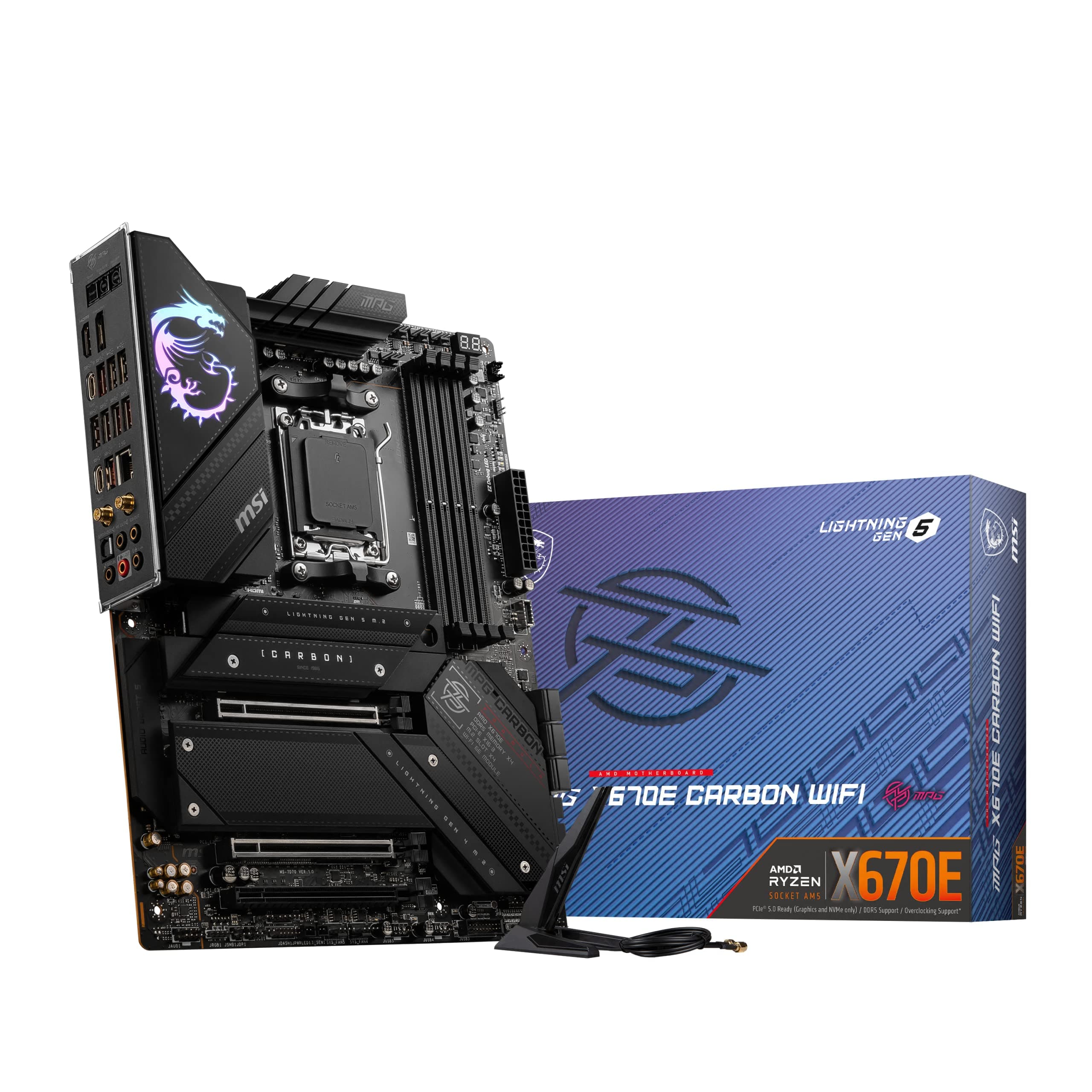 MSI MPG X670E Carbon WiFi Mainboard, ATX - Unterstützt AMD Ryzen 7000 Serie Prozessoren, AM5-18 Duet Rail 90A Power Stage, DDR5 Memory Boost 6600+MHz/OC, 2 x PCIe 5.0 x16, 2 x M.2 Gen5, Wi-Fi 6E Bild 2