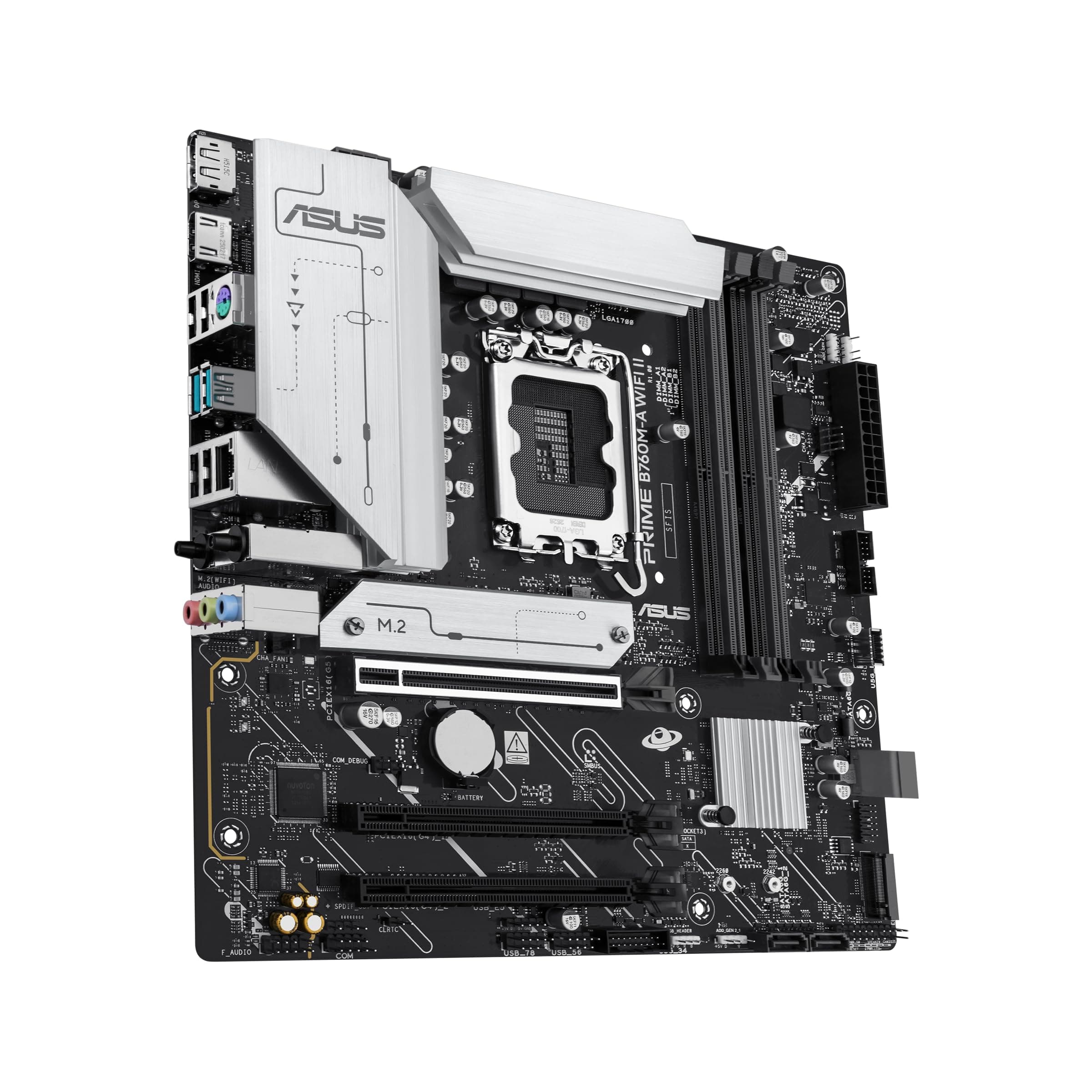 ASUS Intel B760 (LGA 1700) mATX-Mainboard (DDR5, PCIe 5.0 Ready, 2x M.2-Steckplätze, WIFI 6E, Realtek 2.5Gb Ethernet, DisplayPort, HDMI, SATA 6 Gbps, h. USB 10Gbps Type-A & v. USB 5Gbps Type-C, Aura S Bild 3