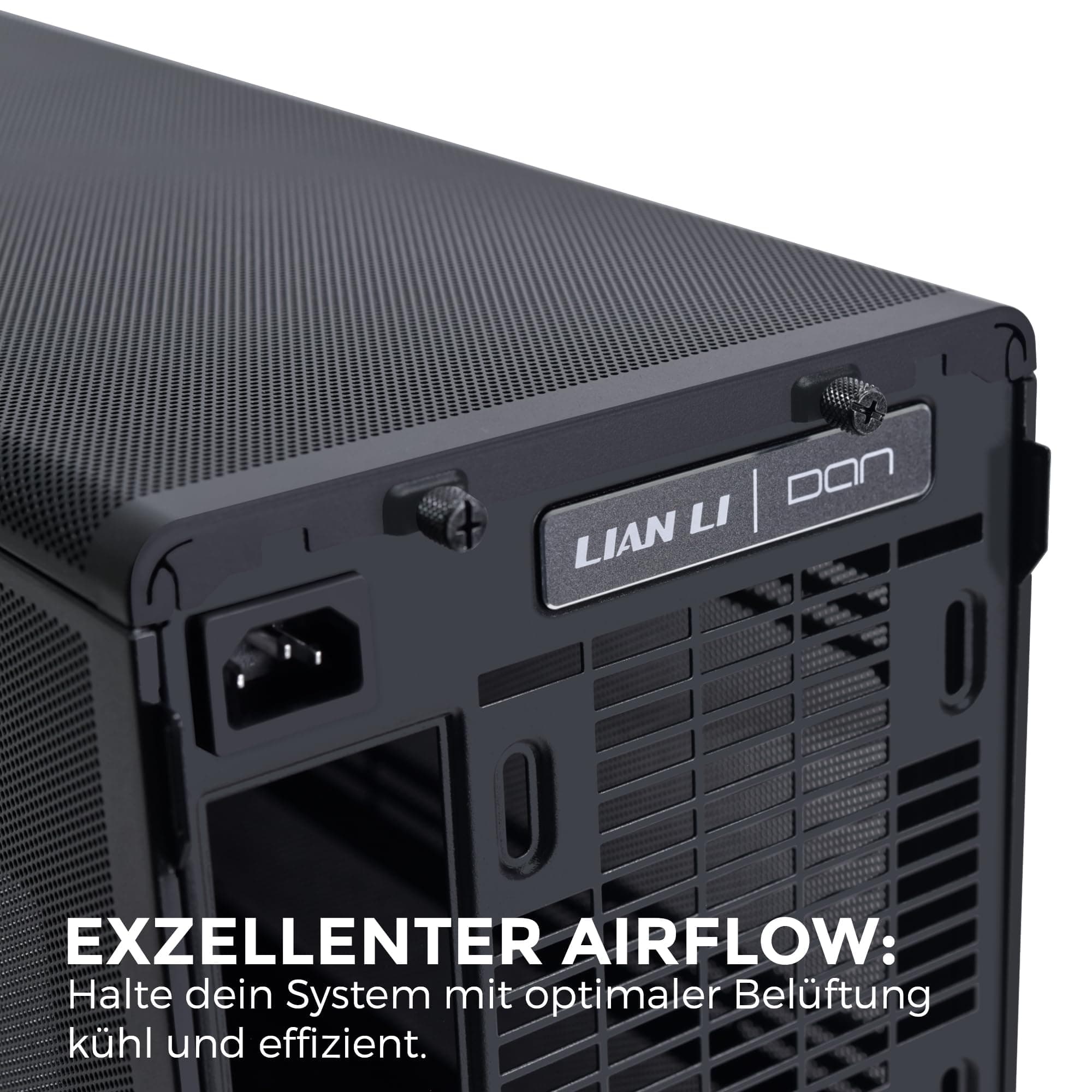 Lian Li DAN Cases A3-mATX PC-Gehäuse, anpassbares Layout, 415 mm GPU-Freiraum, unterstützt bis zu 360 mm Radiatoren, Stahl, Kunststoff, Schwarz Bild 5