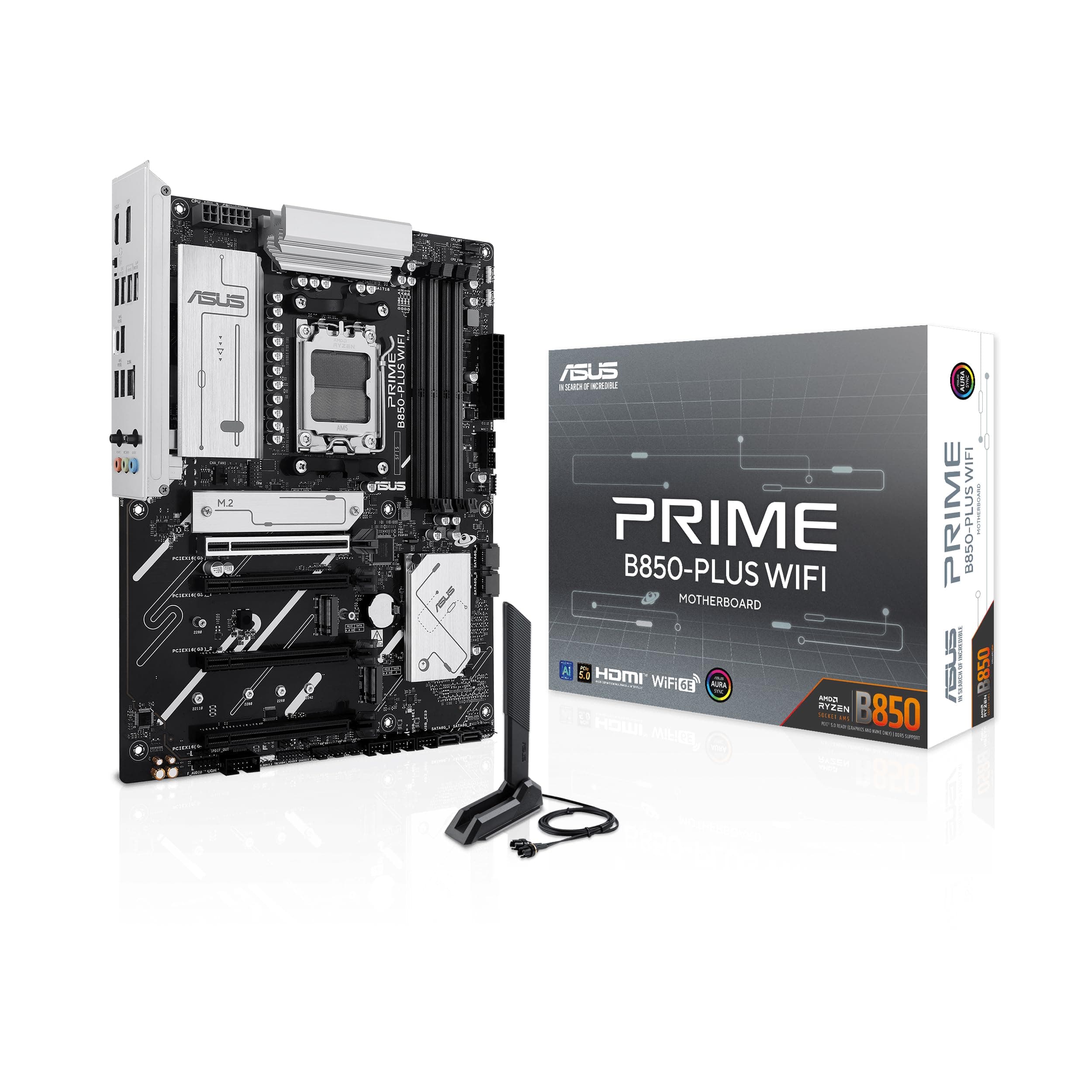 ASUS Prime B850-PLUS WiFi AMD AM5 AMD B850 ATX Motherboard, DDR5, PCIe 5.0 Ready, 3X M.2, Wi-Fi 6E, 2.5Gb LAN, DisplayPort, HDMI™, USB 10Gbps Type-A & Type-C®, BIOS Flashback™, Aura Sync, AI Advisor
