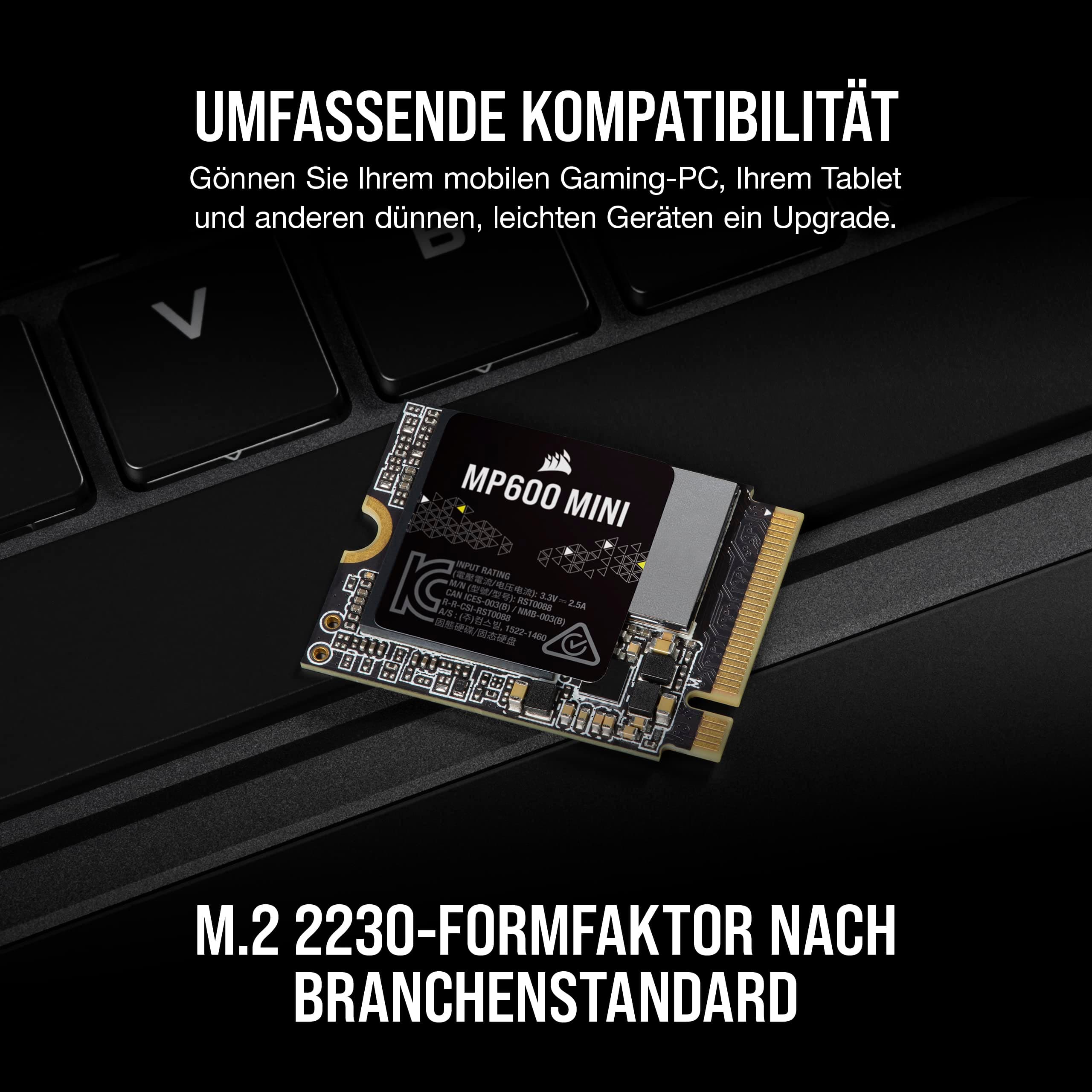Corsair MP600 MINI 2 TB M.2 NVMe PCIe x4 Gen4 SSD – M.2 2230 – Bis zu 7.000MB/Sek. Sequentielles Lesen – Hohe Dichte 3D TLC NAND – Ideal Für Steam Deck und Microsoft Surface – Schwarz 2TB Bild 7