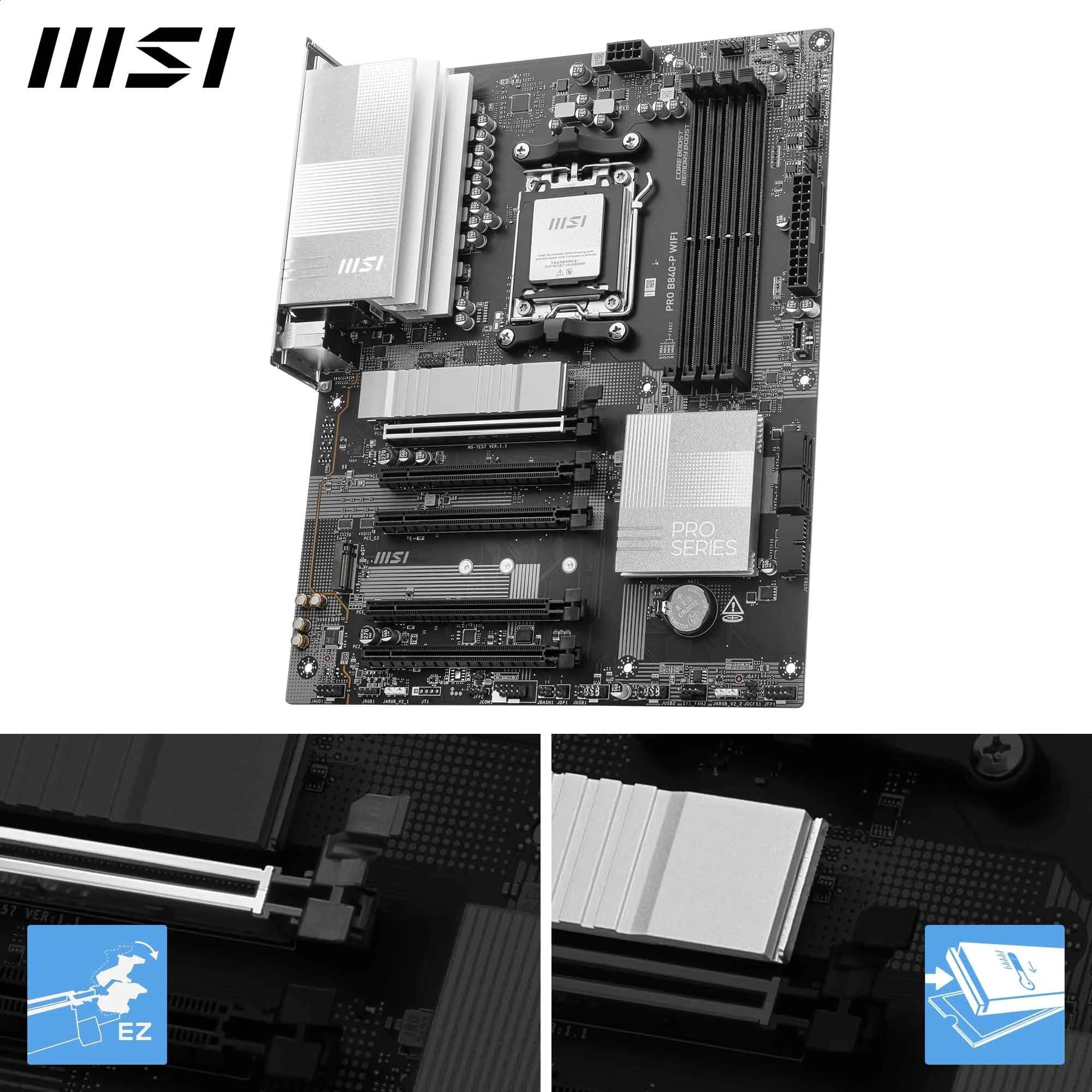 MSI PRO B840-P WiFi Mainboard, ATX - Unterstützt AMD Ryzen 9000/8000 / 7000 Prozessoren, AM5 - DDR5 Memory Boost (8000+ MT/s OC), PCIe 4.0 x16, M.2 Gen4, Wi-Fi 7, 2.5G LAN Bild 5